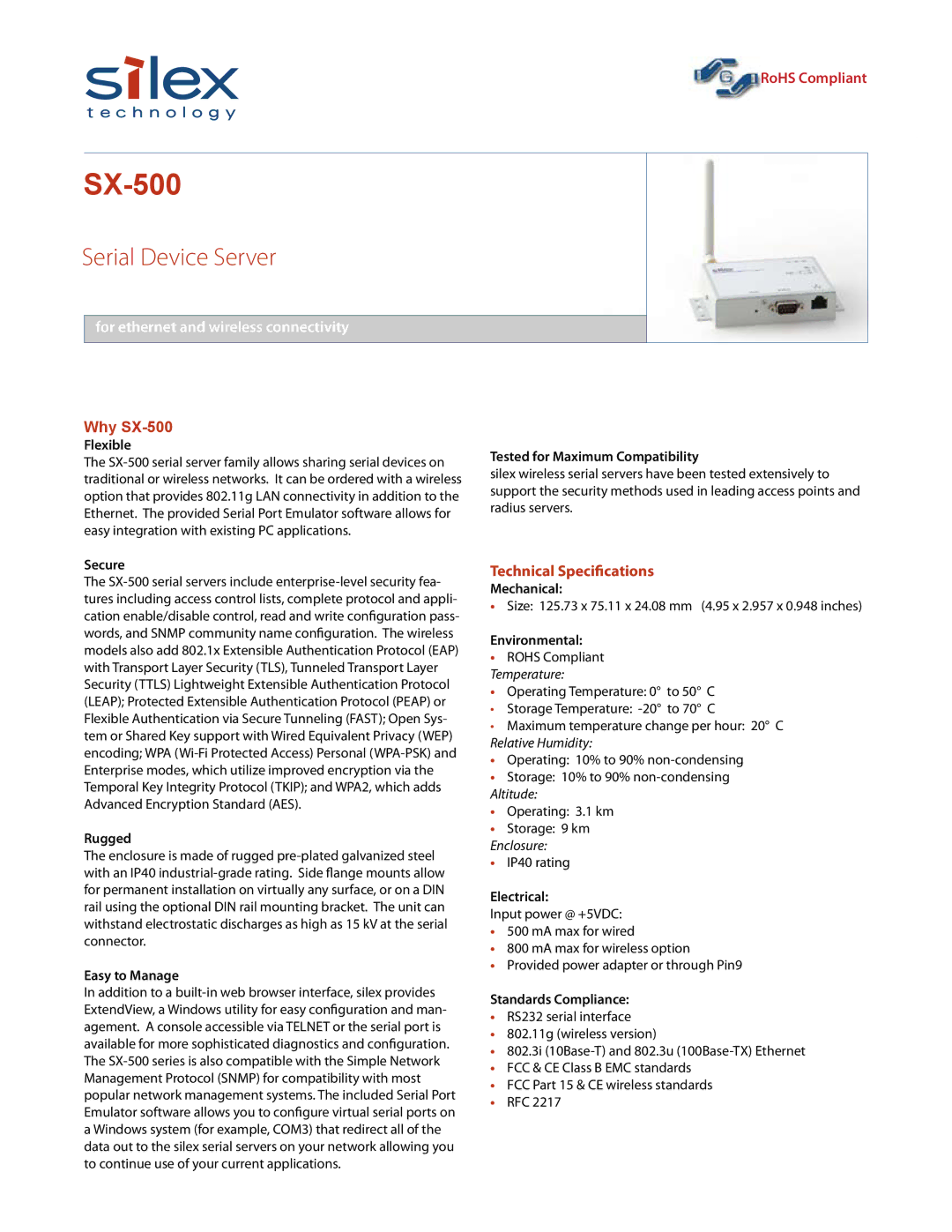 Silex technology technical specifications Why SX-500, Technical Specifications 