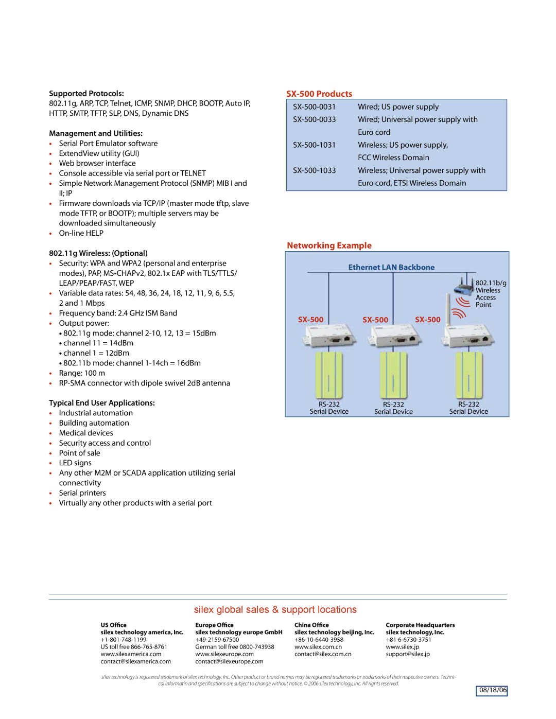 Silex technology technical specifications SX-500 Products, Networking Example 