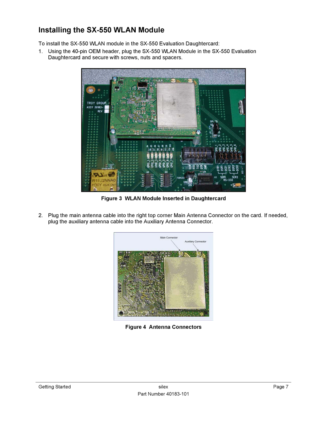 Silex technology manual Installing the SX-550 Wlan Module, Wlan Module Inserted in Daughtercard 