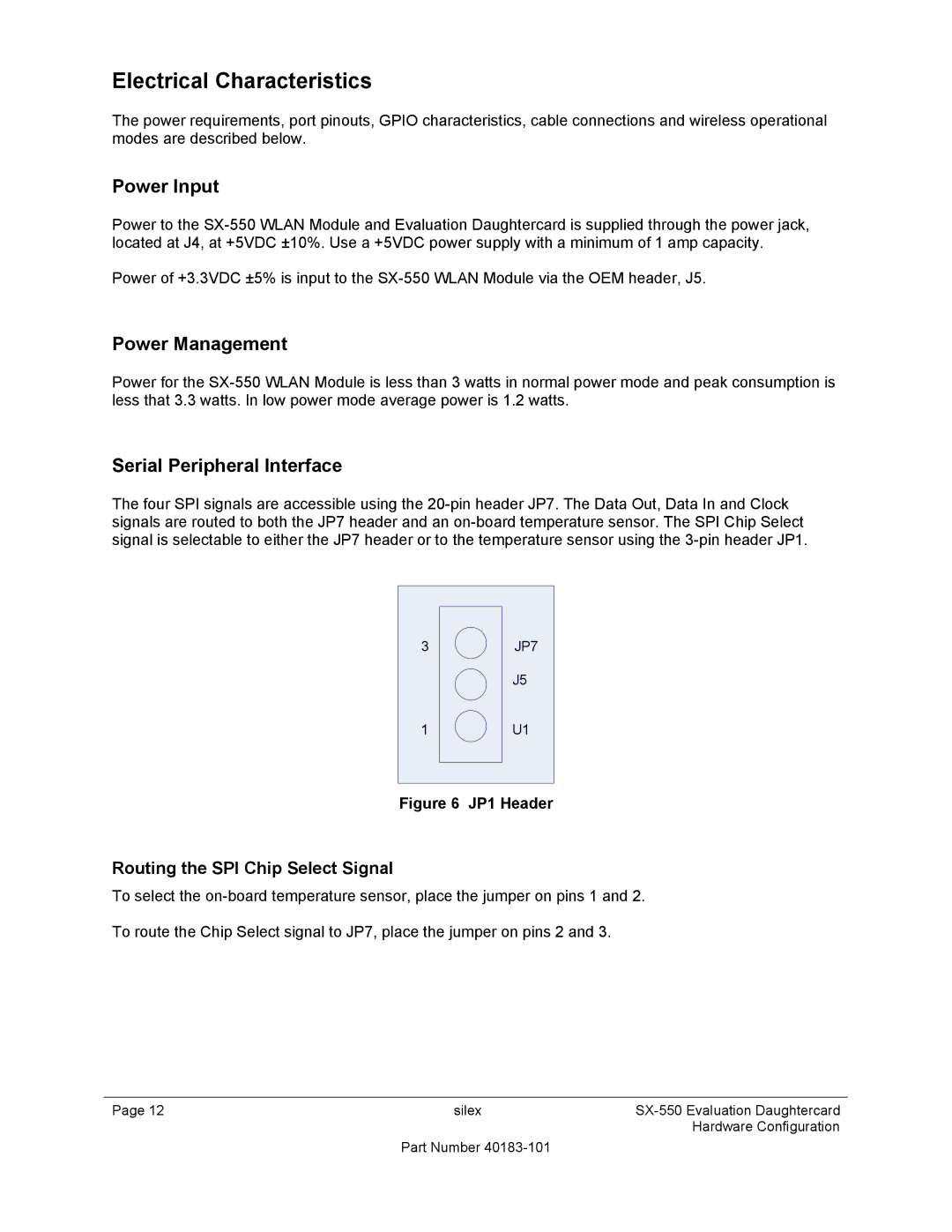 Silex technology SX-550 manual Electrical Characteristics, Power Input, Power Management, Serial Peripheral Interface 