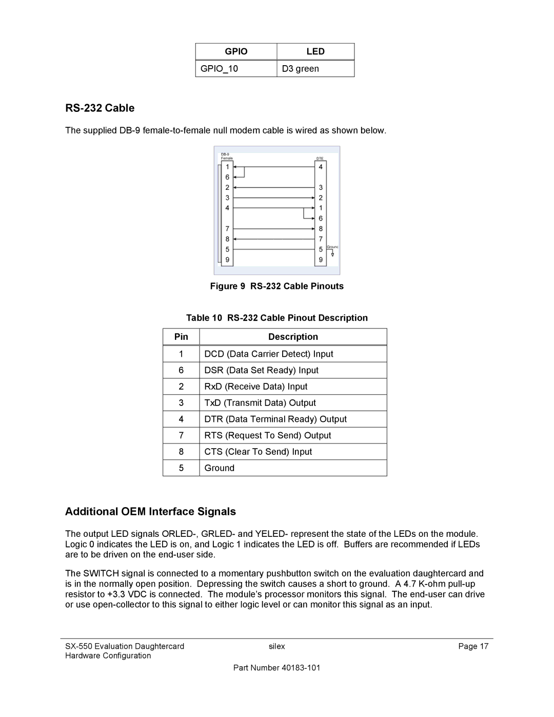 Silex technology SX-550 manual RS-232 Cable, Additional OEM Interface Signals 