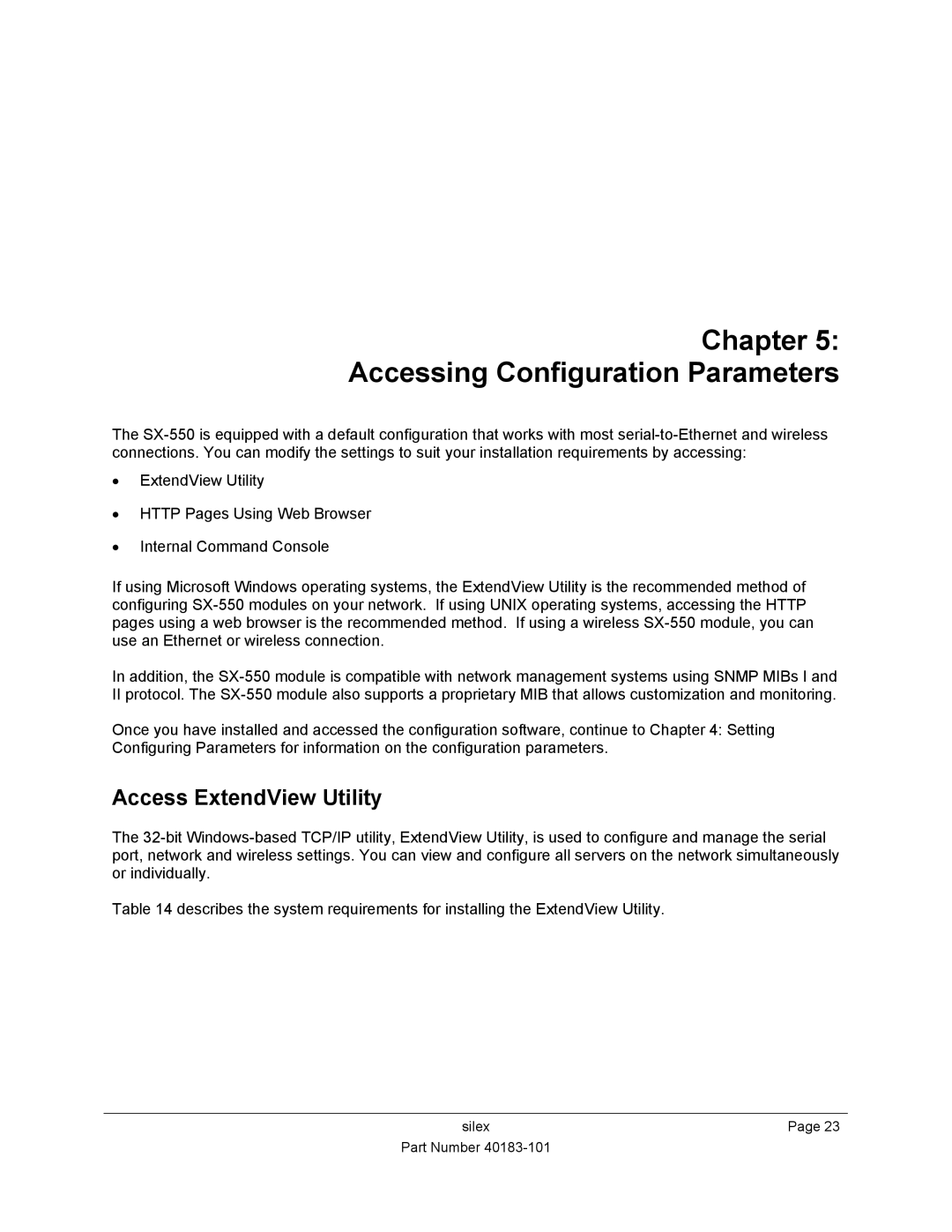 Silex technology SX-550 manual Chapter Accessing Configuration Parameters, Access ExtendView Utility 