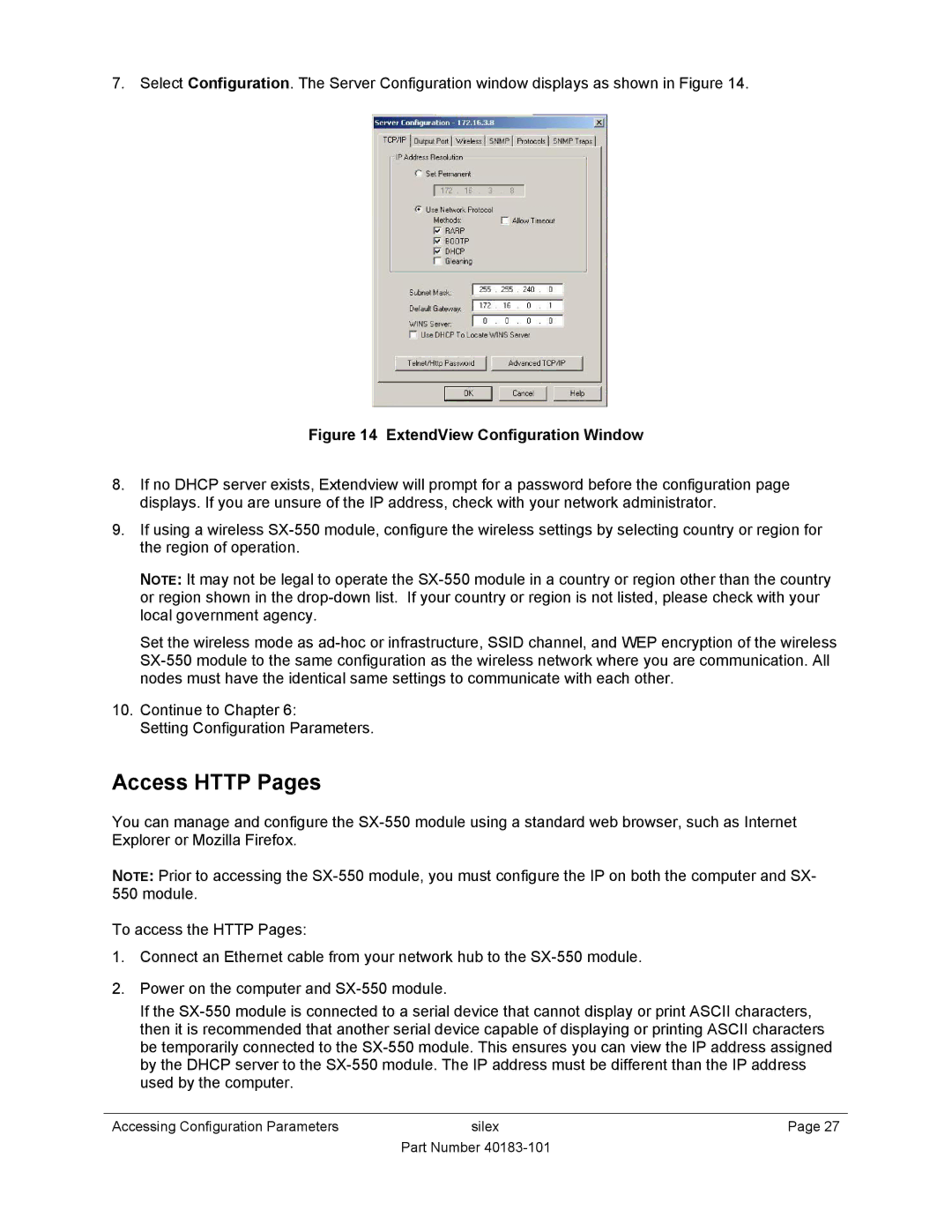 Silex technology SX-550 manual Access Http Pages, ExtendView Configuration Window 