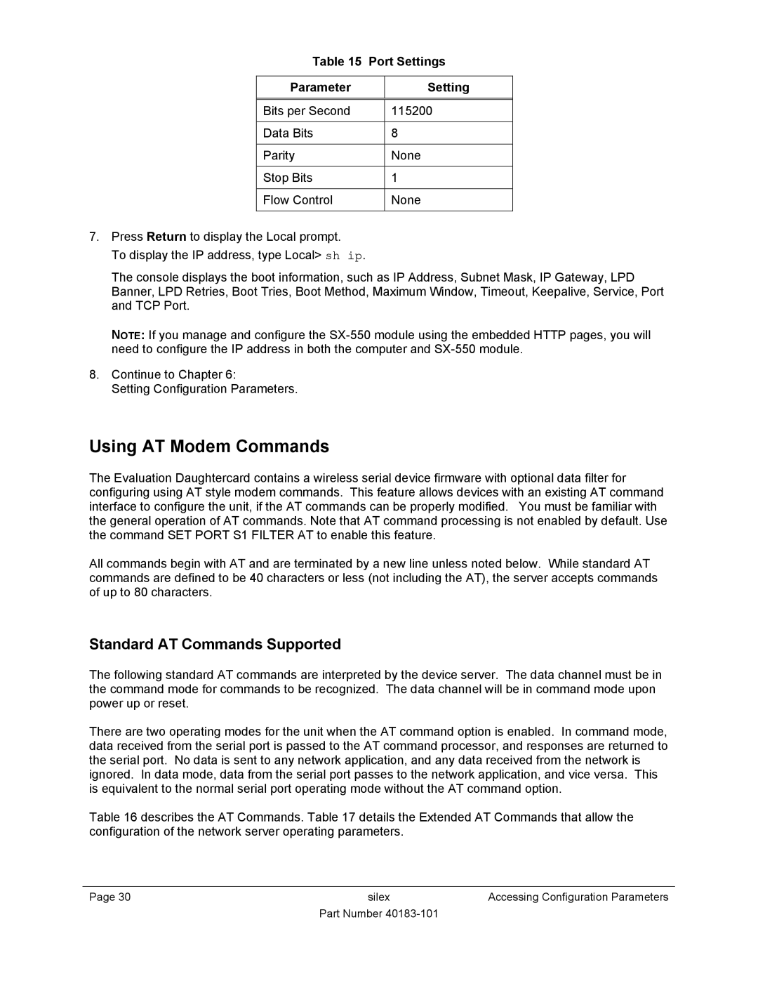 Silex technology SX-550 manual Using AT Modem Commands, Standard AT Commands Supported 