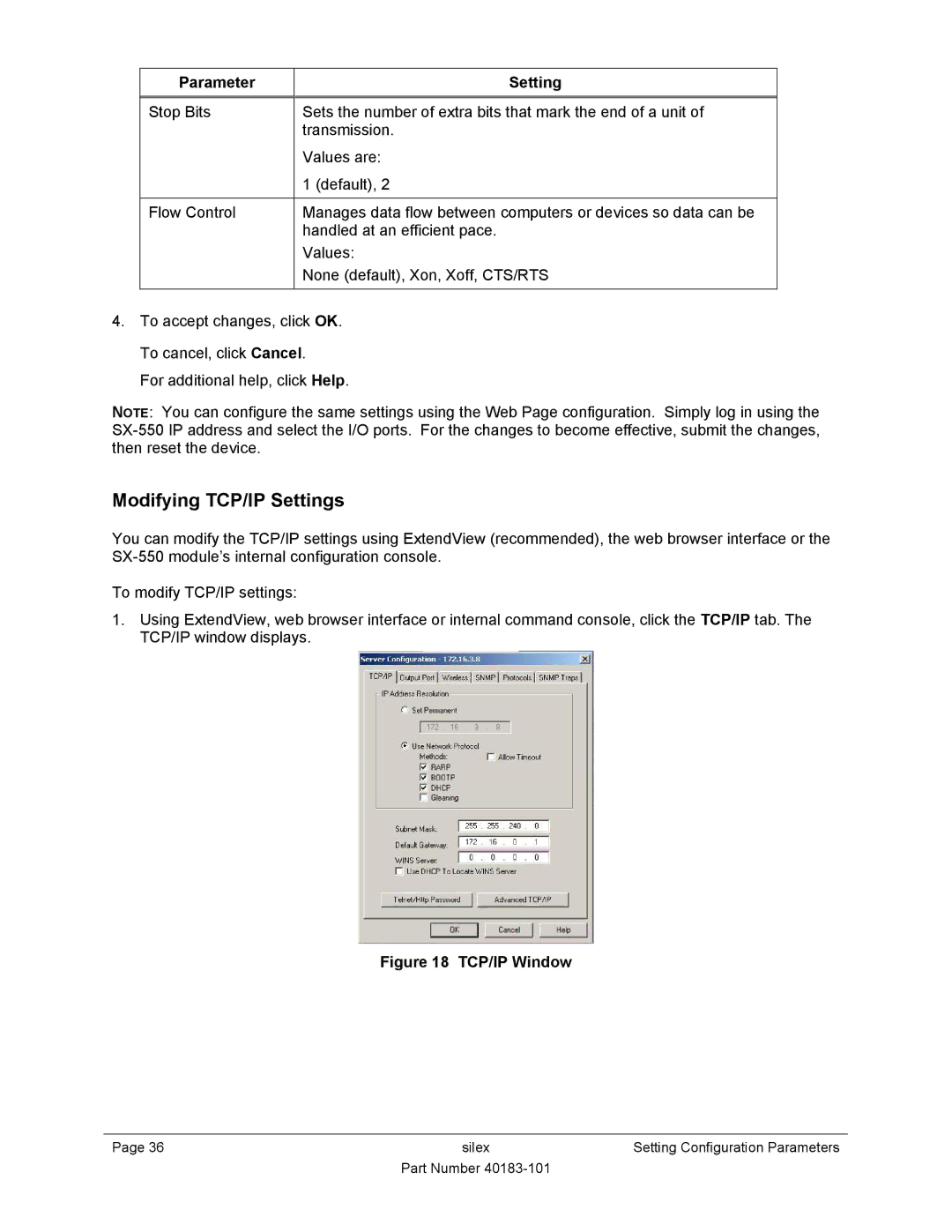 Silex technology SX-550 manual Modifying TCP/IP Settings, TCP/IP Window 