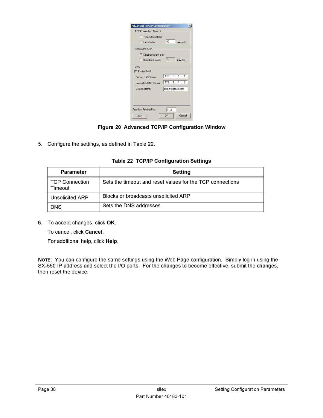 Silex technology SX-550 manual TCP/IP Configuration Settings Parameter, Dns 