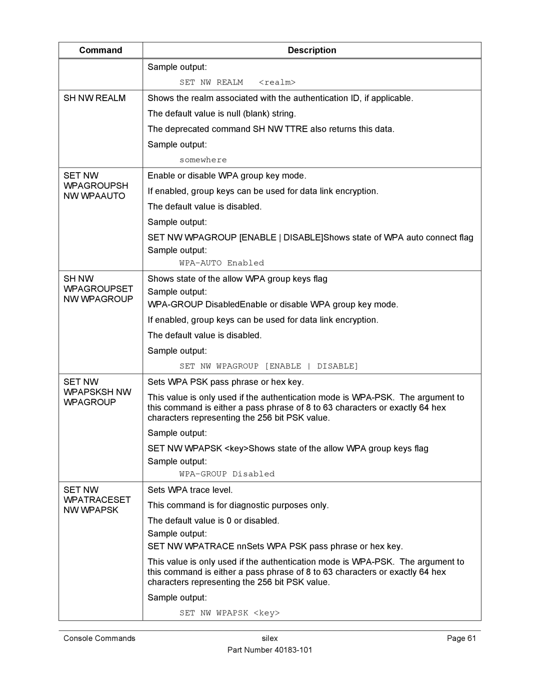 Silex technology SX-550 manual SET NW Wpagroup Enable Disable 