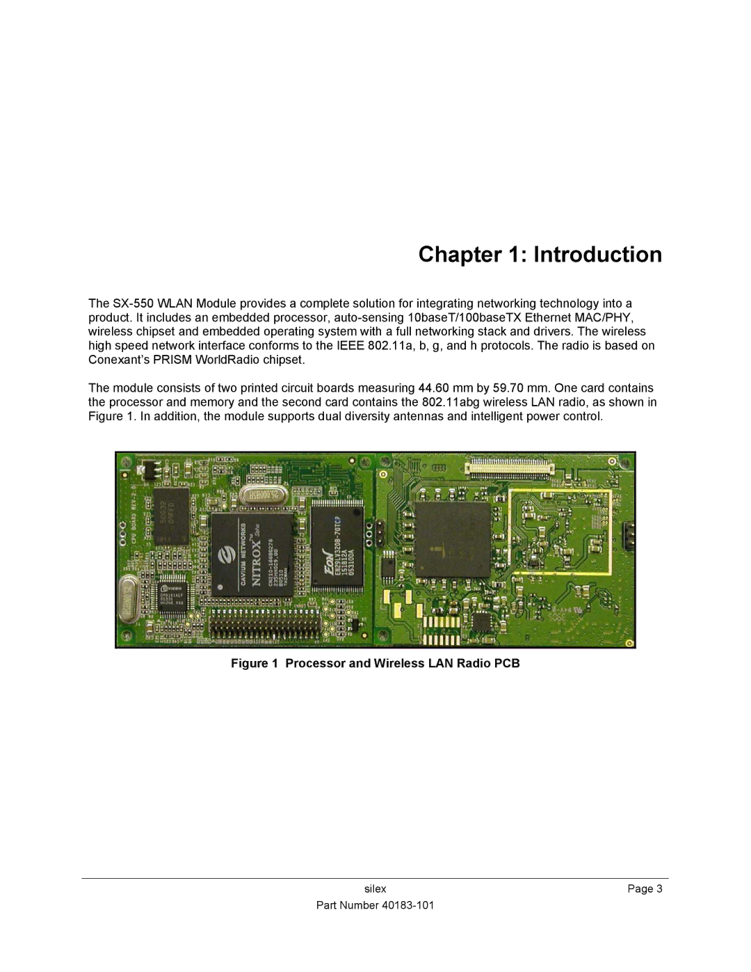 Silex technology SX-550 manual Introduction, Processor and Wireless LAN Radio PCB 