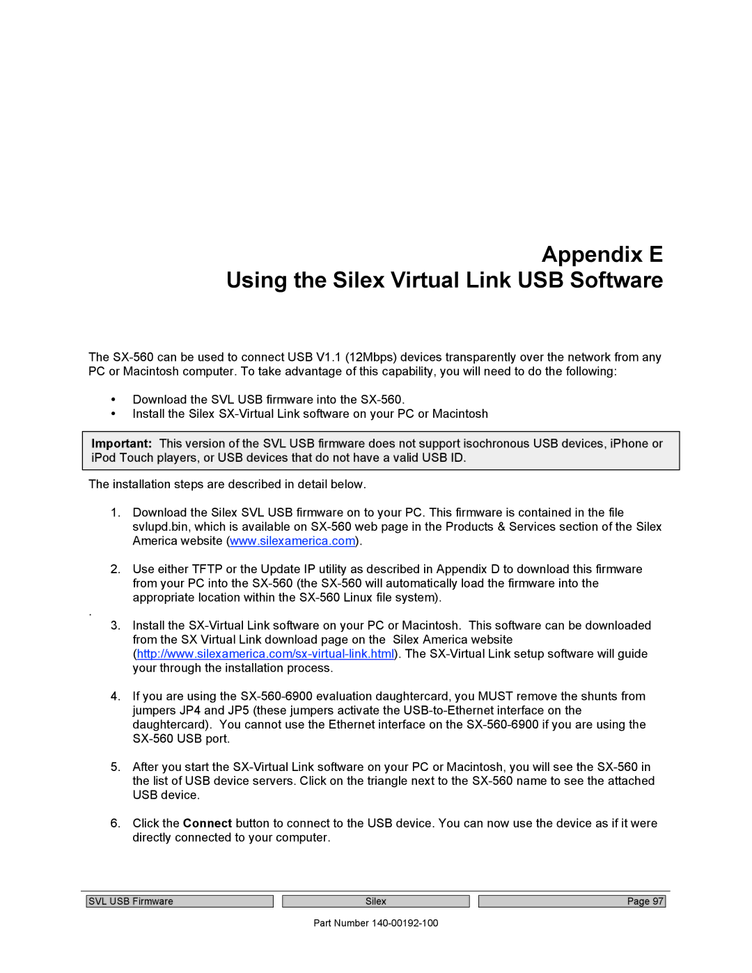 Silex technology SX-560 manual Appendix E Using the Silex Virtual Link USB Software 