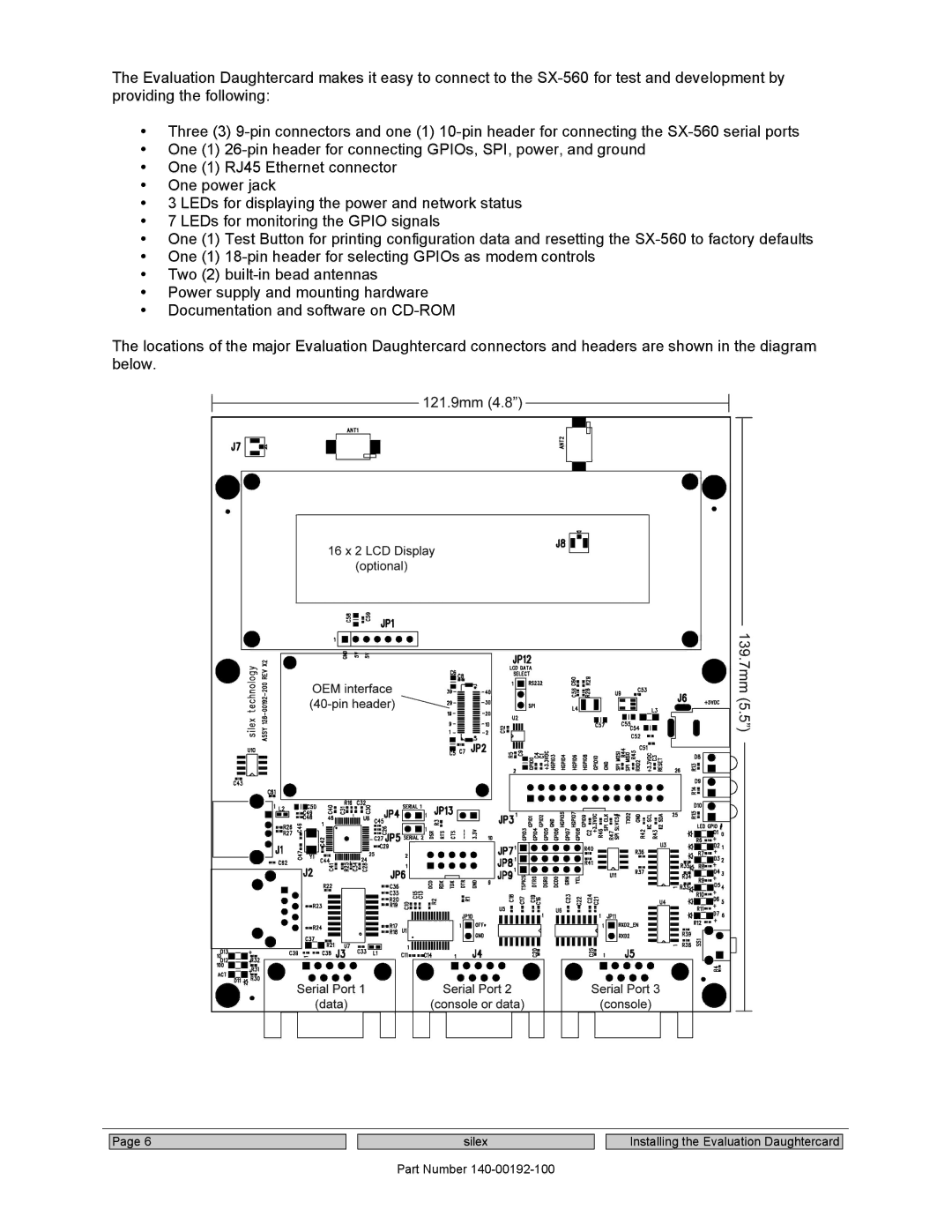 Silex technology SX-560 manual Silex Part Number Installing the Evaluation Daughtercard 