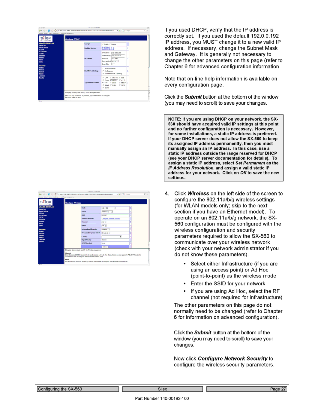 Silex technology manual Configuring the SX-560 Silex Part Number 