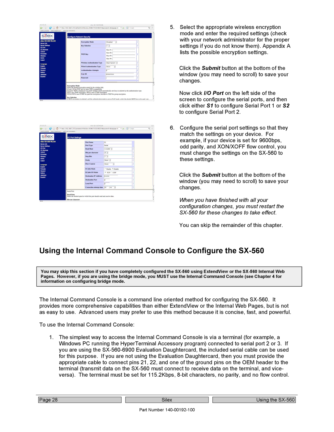 Silex technology manual Using the Internal Command Console to Configure the SX-560 