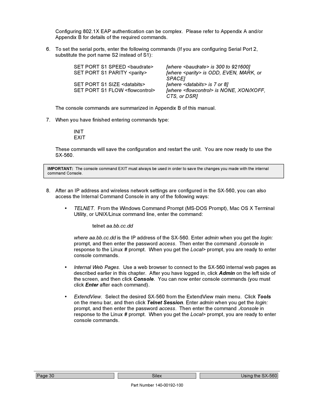 Silex technology SX-560 manual Space, Init Exit 