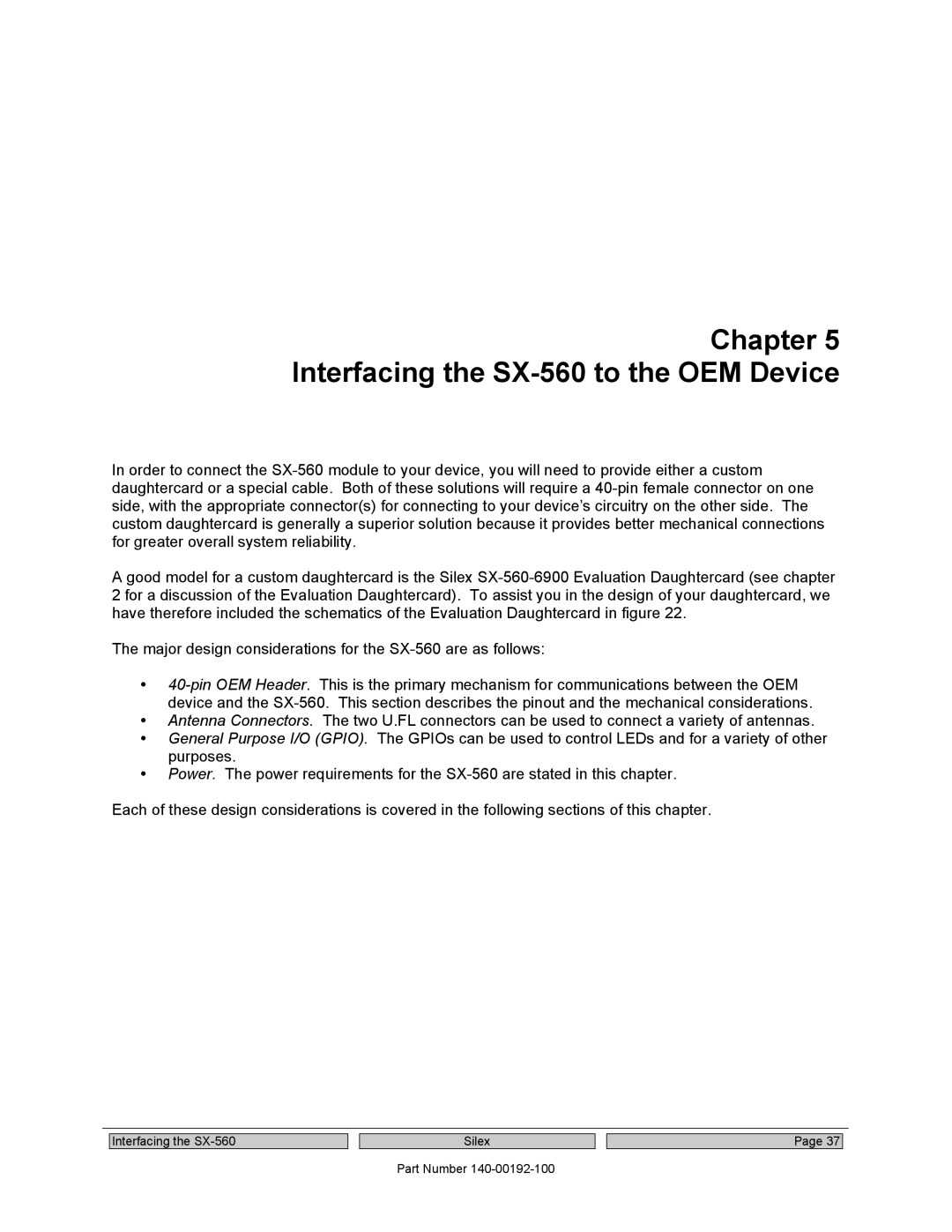 Silex technology manual Interfacing the SX-560 to the OEM Device 