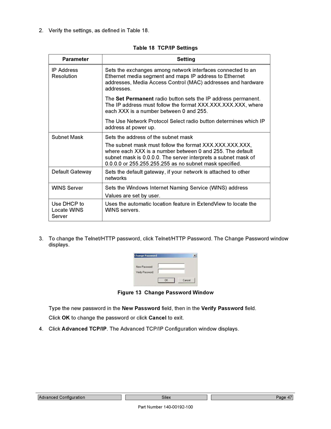 Silex technology SX-560 manual Parameter Setting, Change Password Window 