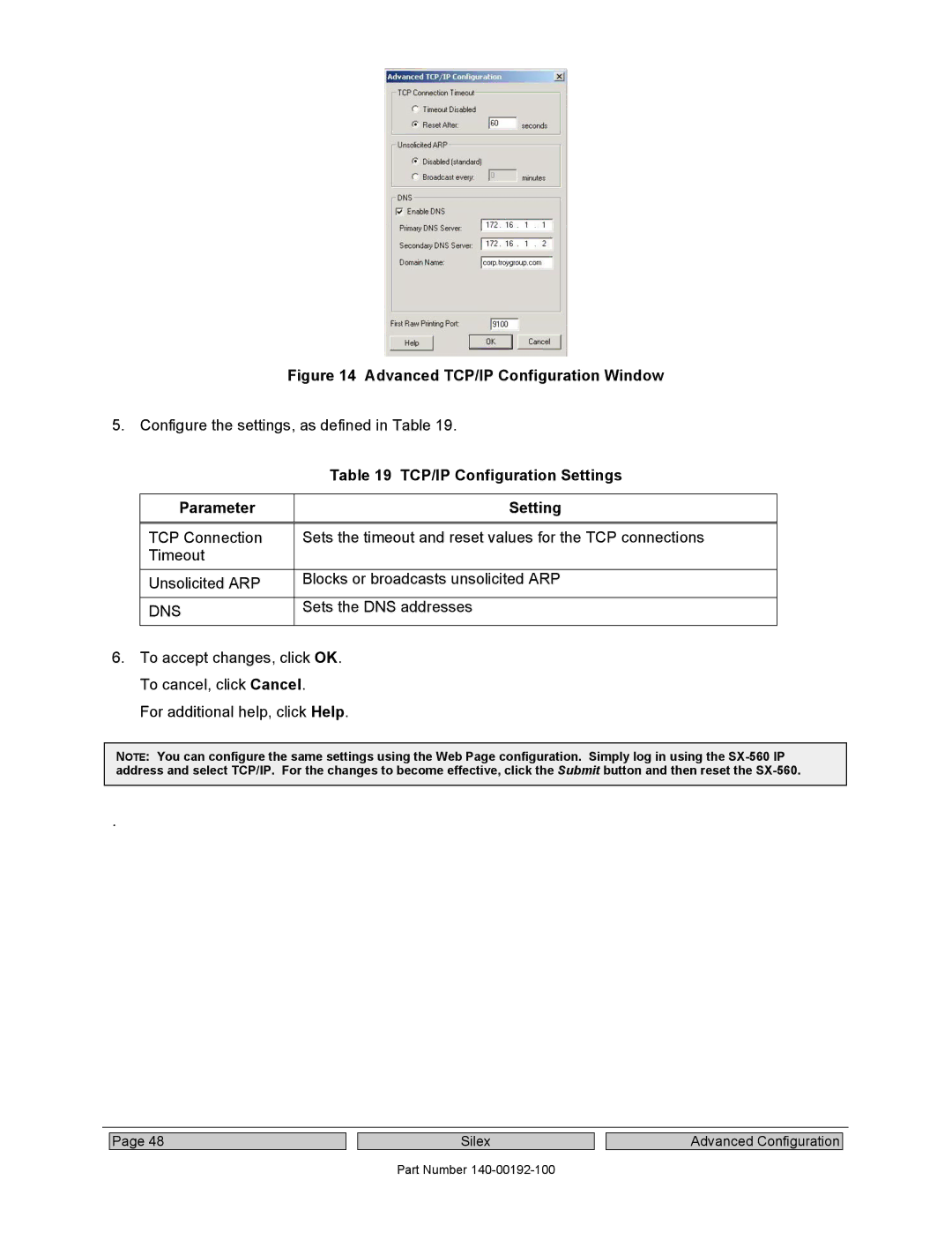 Silex technology SX-560 manual TCP/IP Configuration Settings Parameter, Dns 