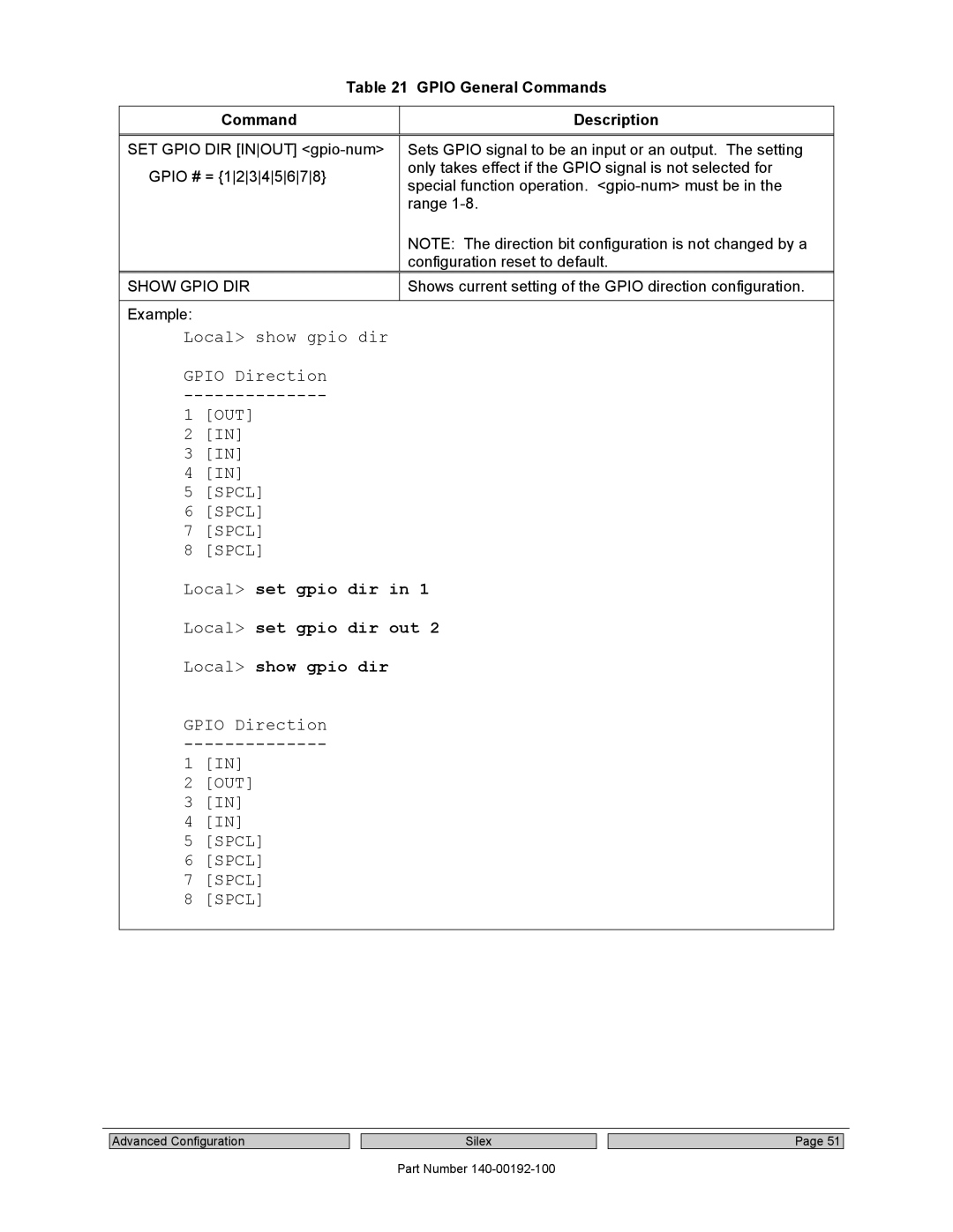 Silex technology SX-560 manual Gpio General Commands Description, Show Gpio DIR 