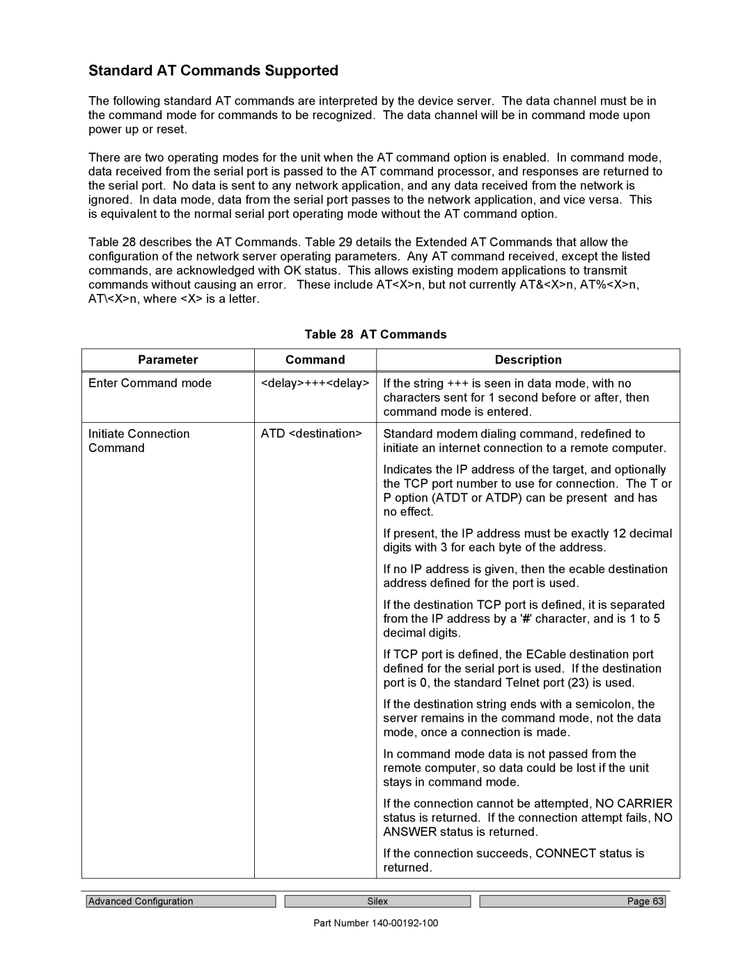 Silex technology SX-560 manual Standard AT Commands Supported, AT Commands Parameter Description 