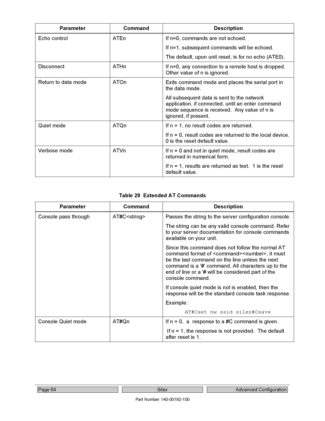 Silex technology SX-560 manual Parameter Command Description, Extended AT Commands Parameter Description 