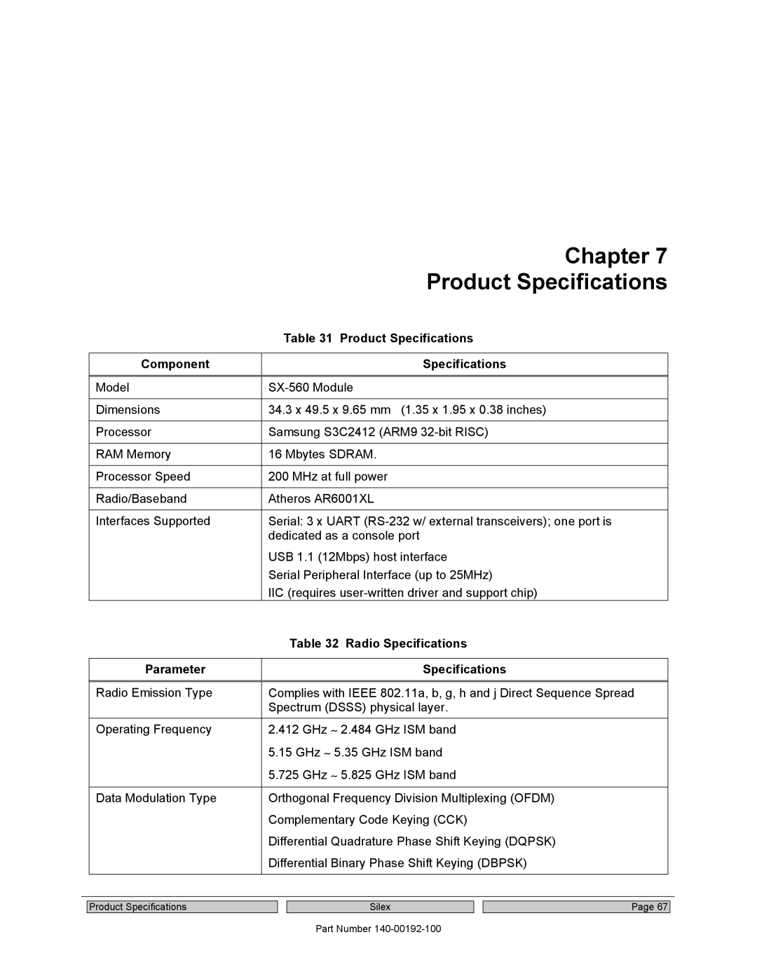 Silex technology SX-560 manual Chapter, Product Specifications 