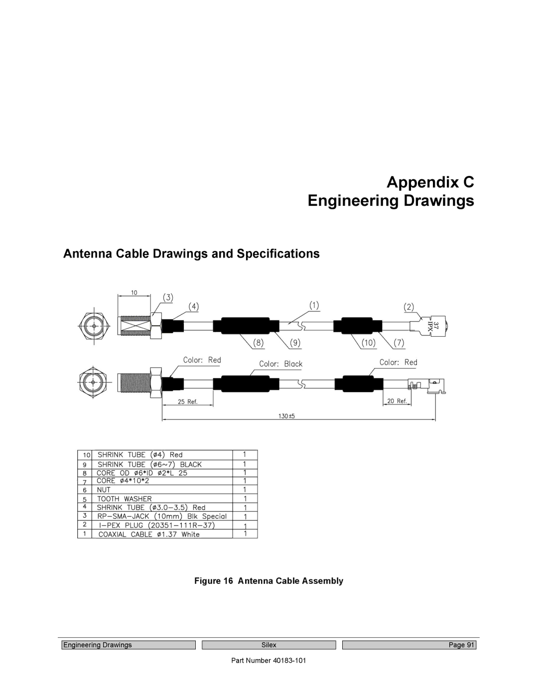 Silex technology SX-560 manual Appendix C Engineering Drawings, Antenna Cable Drawings and Specifications 