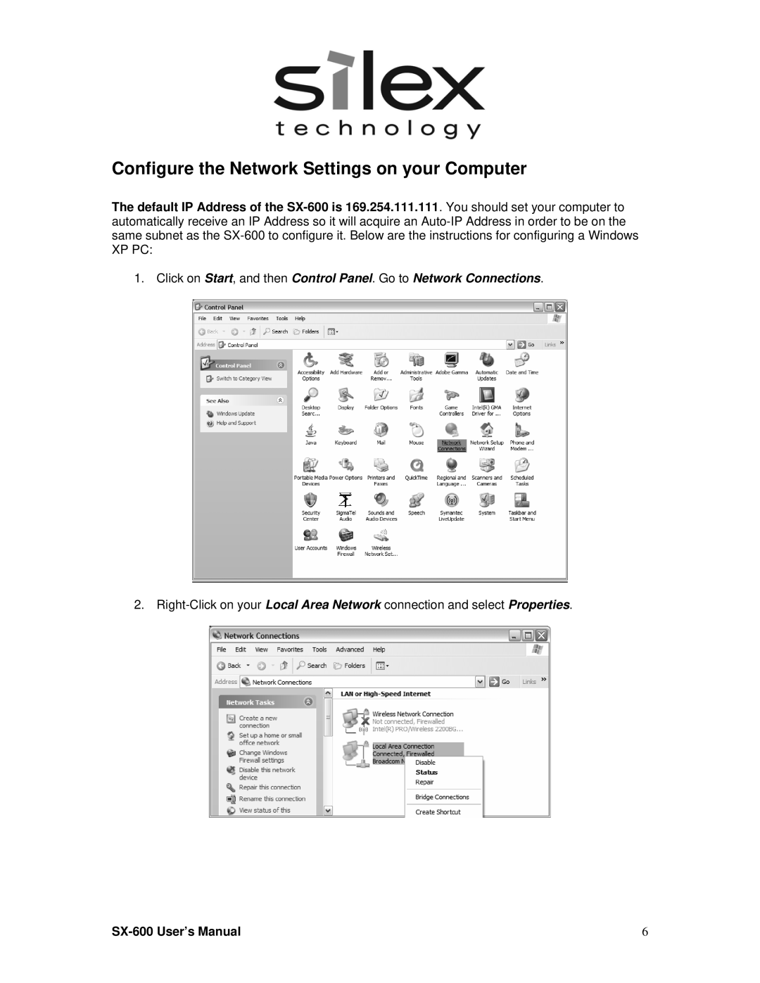 Silex technology SX-600 setup guide Configure the Network Settings on your Computer 