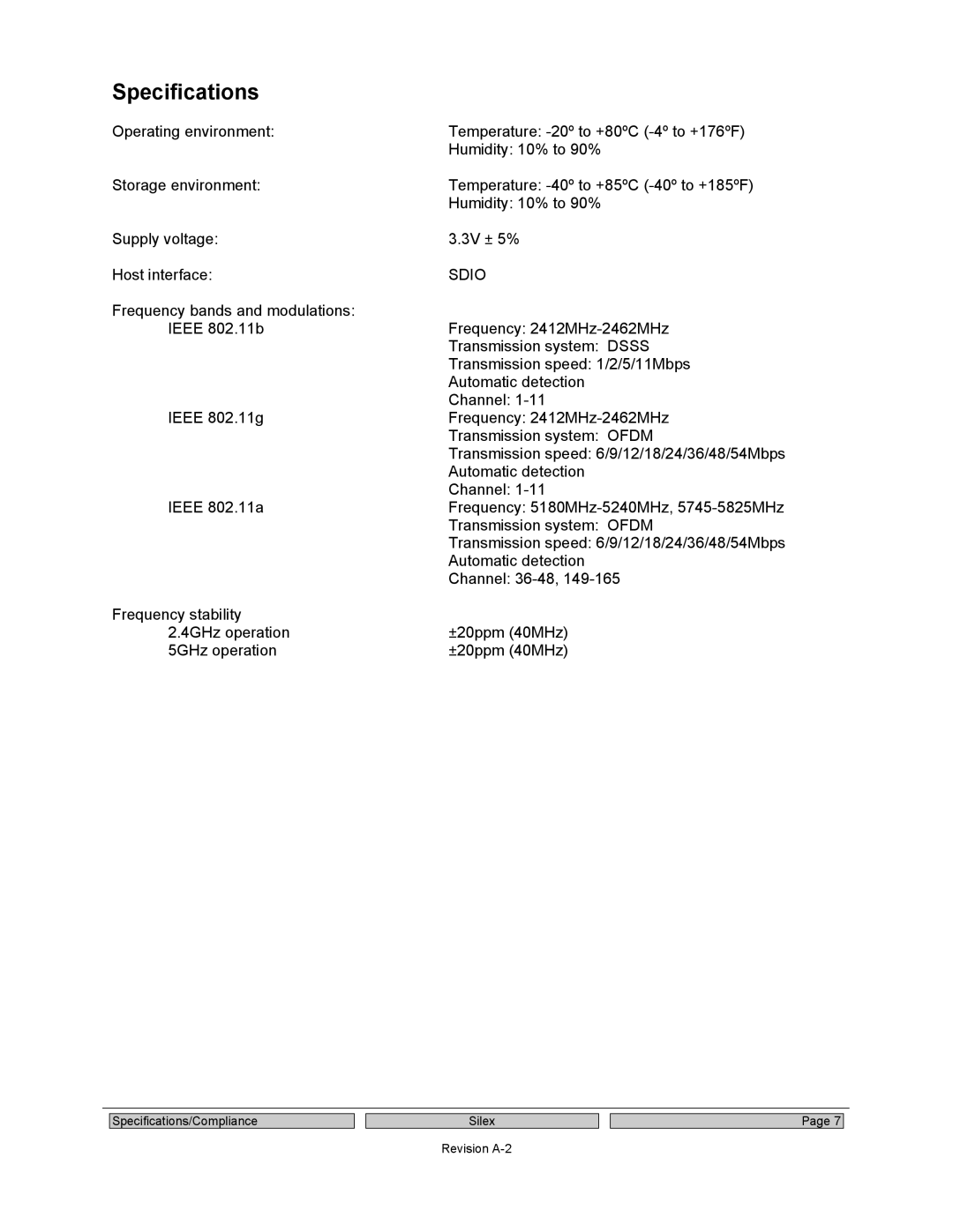 Silex technology SX-SDWAG user manual Specifications, Sdio 