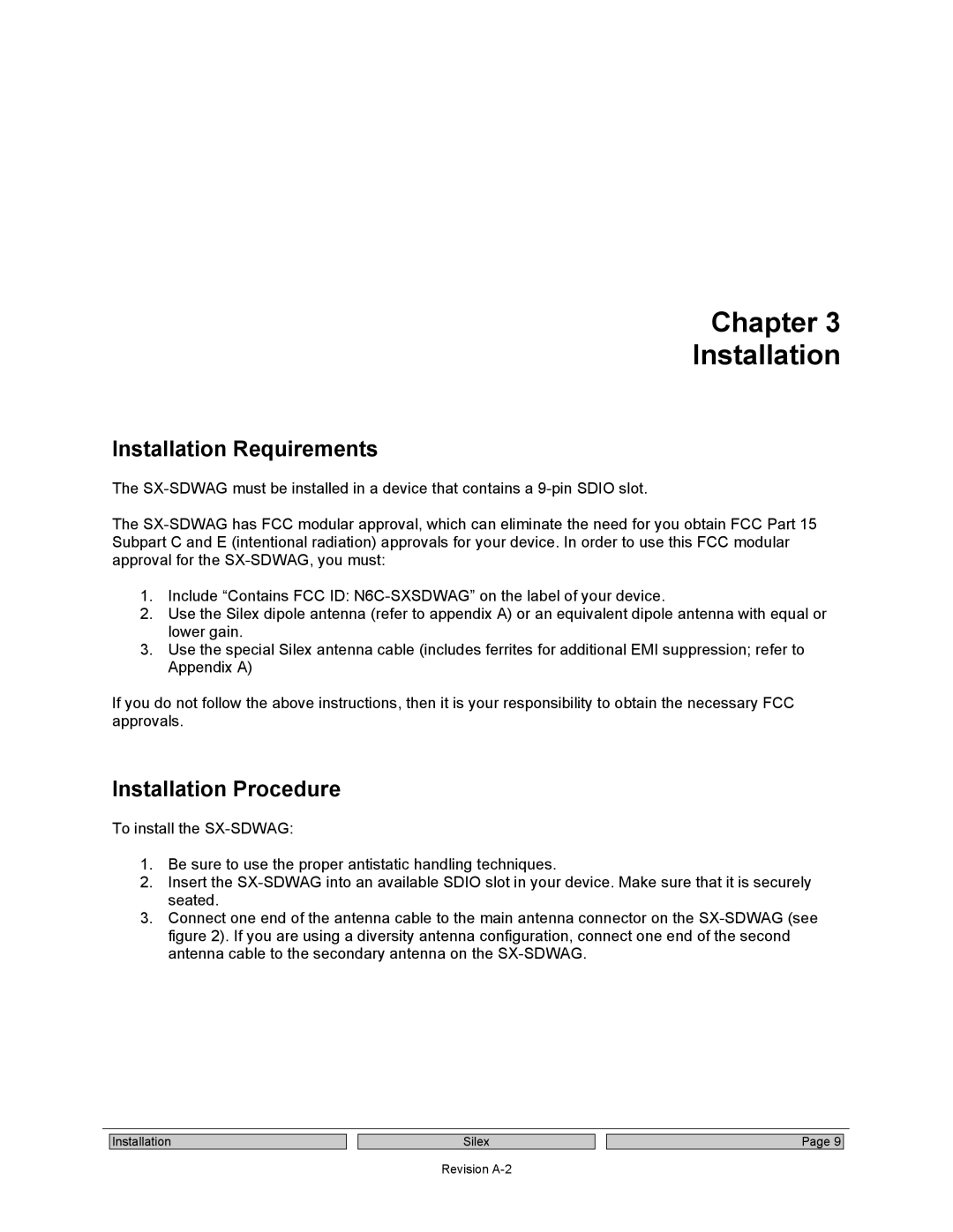 Silex technology SX-SDWAG user manual Chapter Installation, Installation Requirements, Installation Procedure 