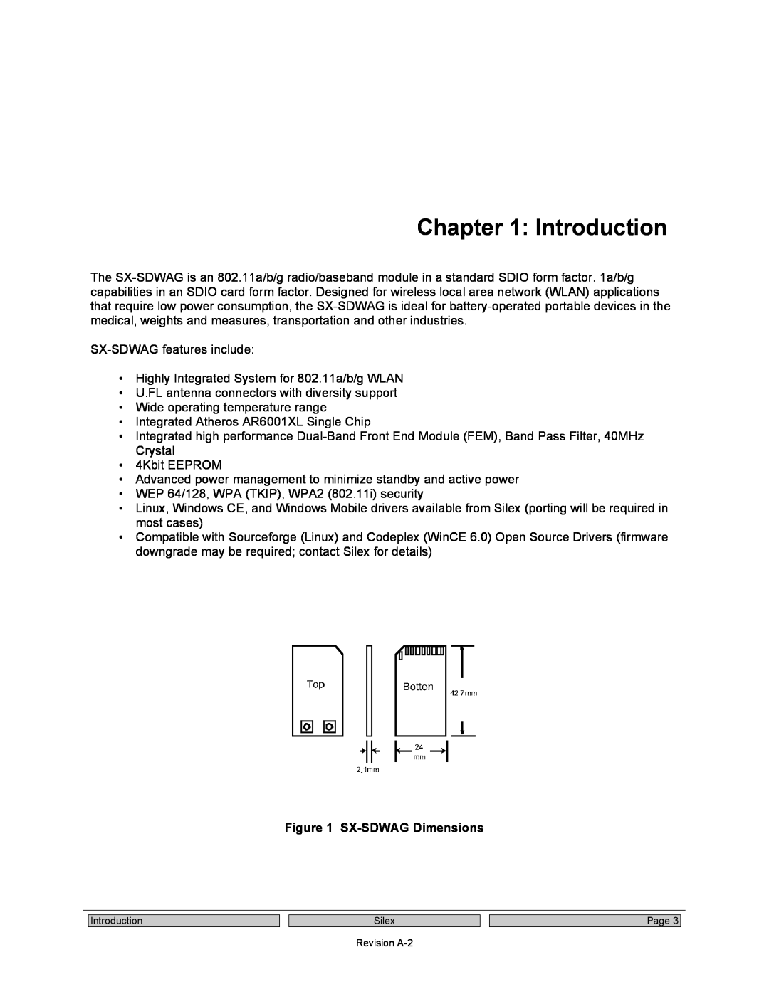 Silex technology user manual Introduction, SX-SDWAG Dimensions 