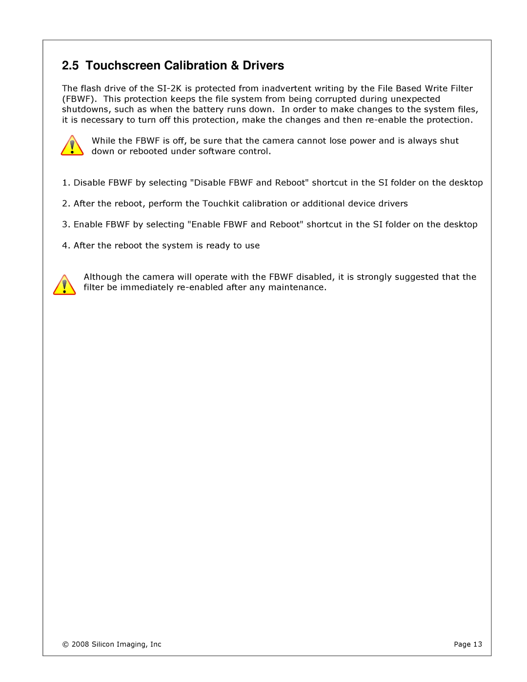 Silicon Image s1-2k install manual Touchscreen Calibration & Drivers 