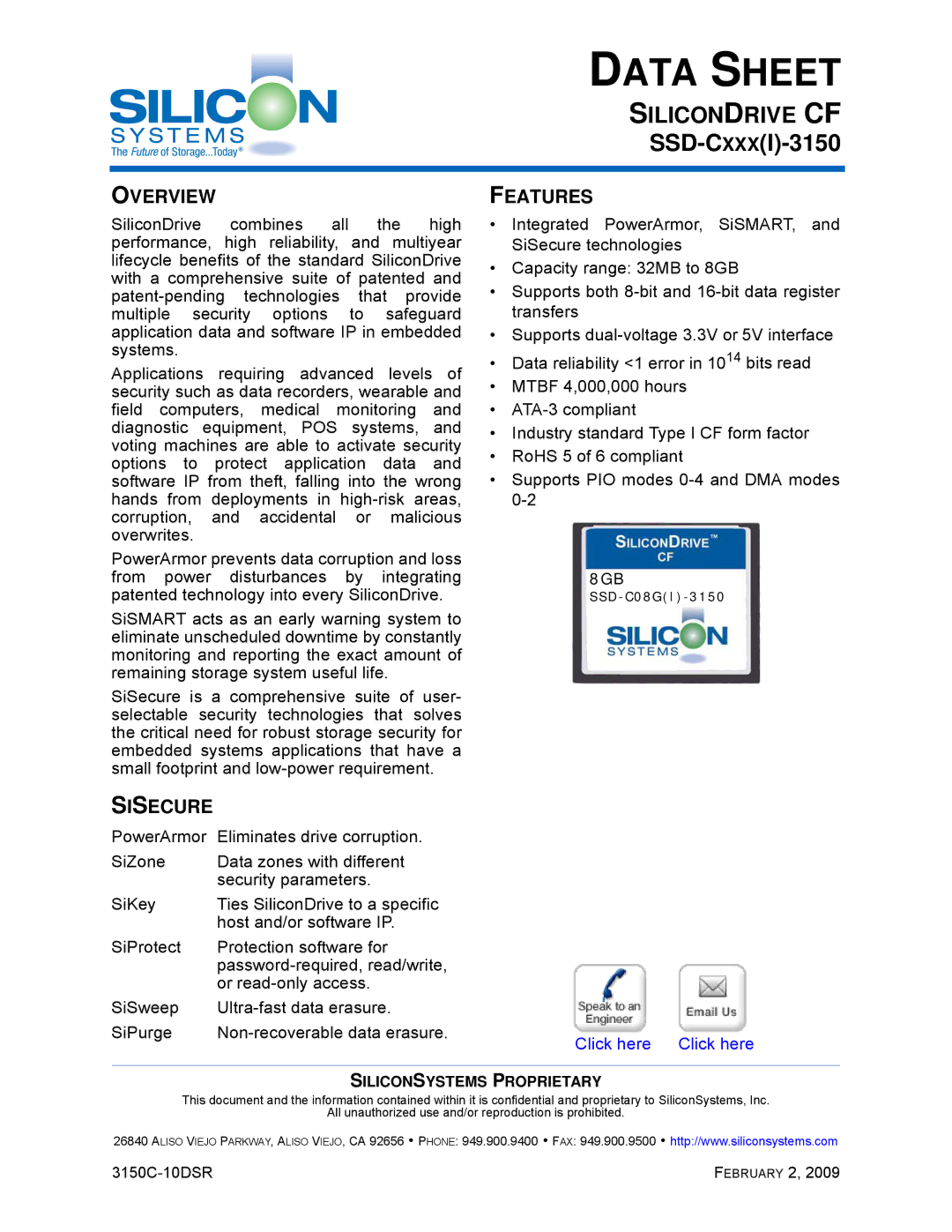 Silicon Image SSD-C08G(I)-3150 manual Overview, Sisecure, Features 