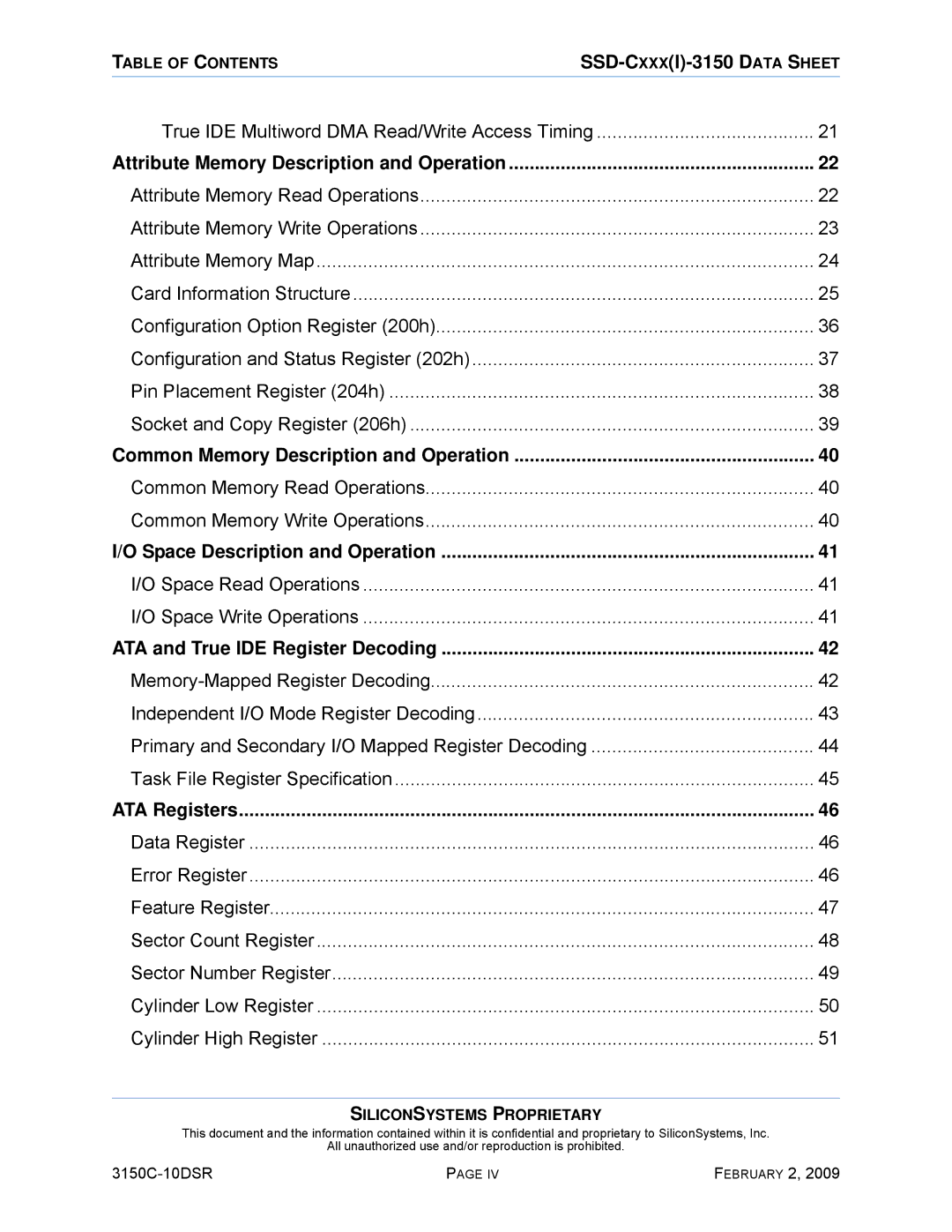 Silicon Image SSD-C08G(I)-3150 manual Attribute Memory Description and Operation, Common Memory Description and Operation 