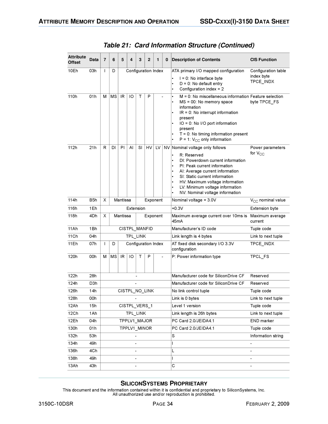 Silicon Image SSD-C08G(I)-3150 manual Siliconsystems Proprietary 