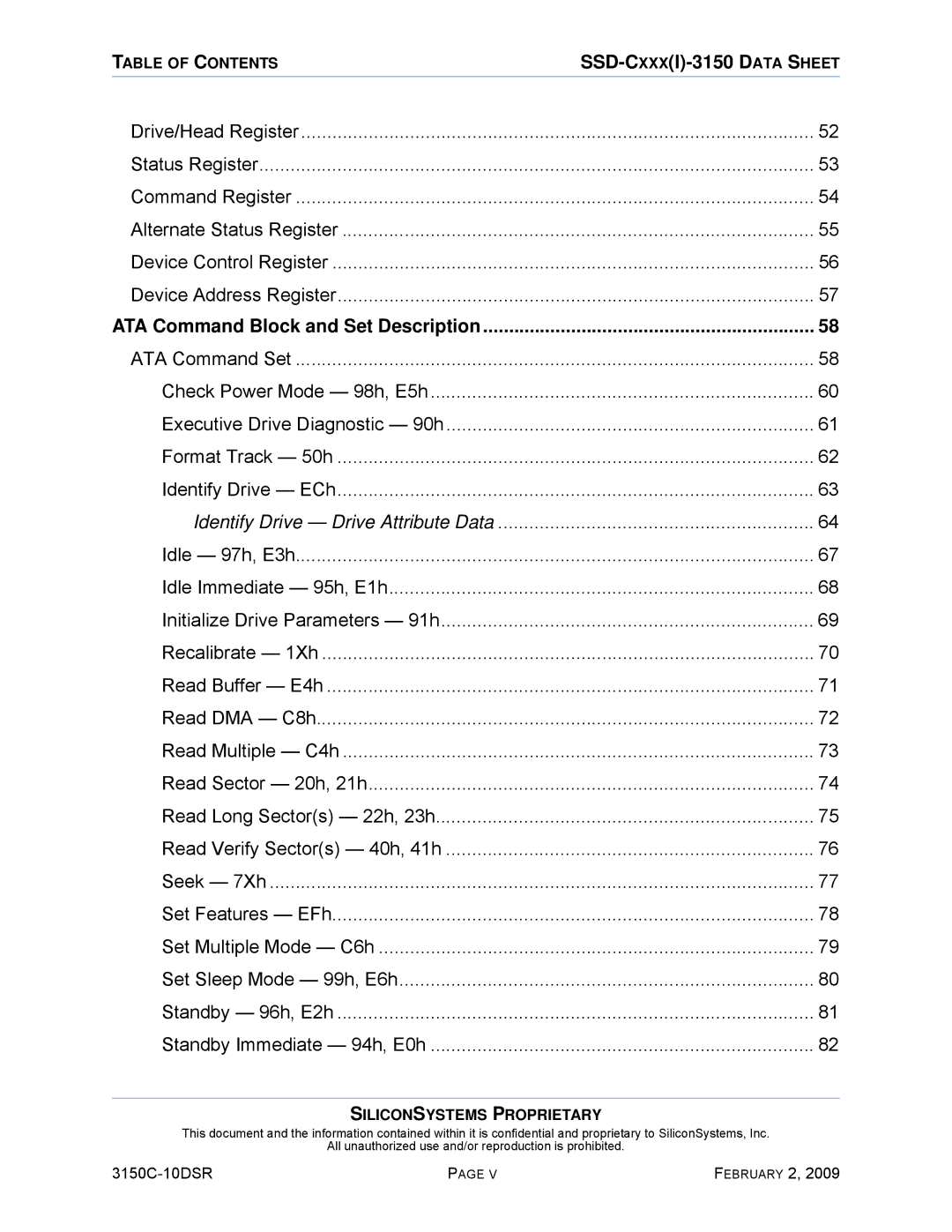 Silicon Image SSD-C08G(I)-3150 manual ATA Command Set 