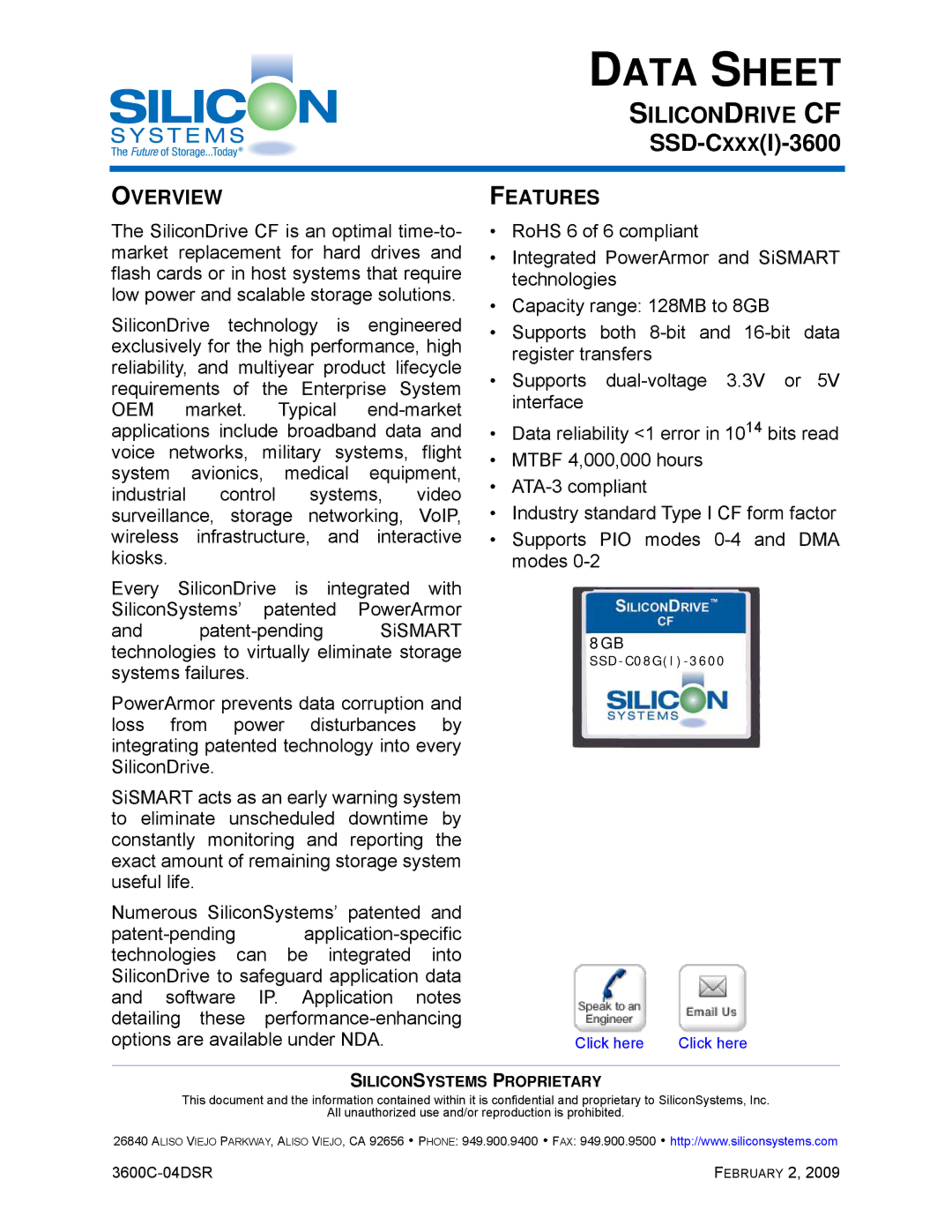 Silicon Image SSD-C08G(I)-3600 manual Overview, Features 