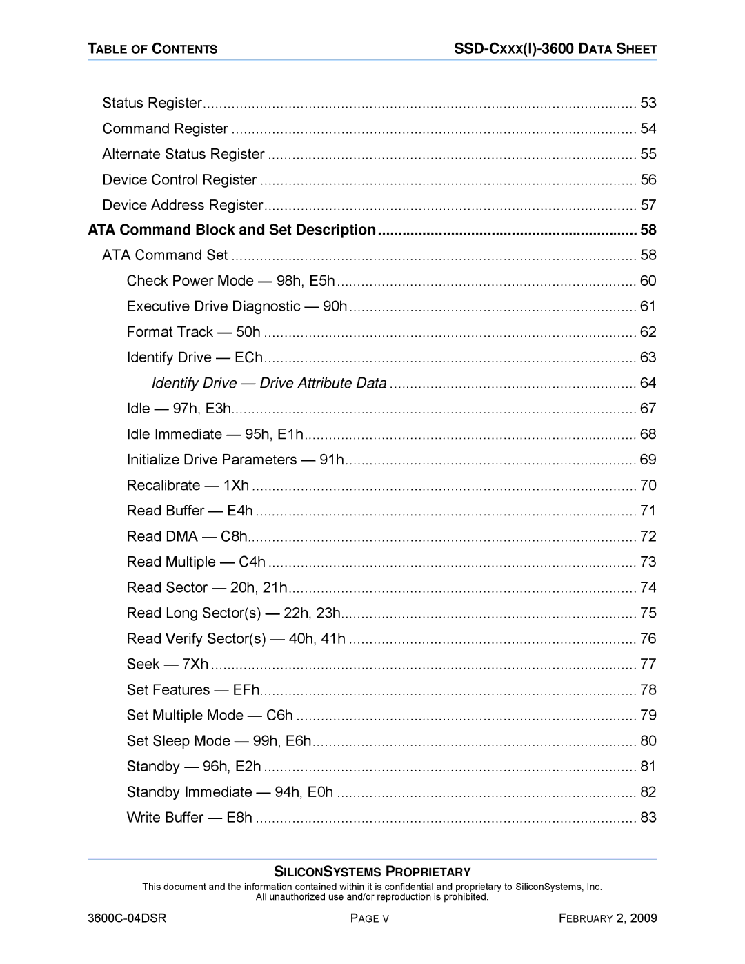 Silicon Image SSD-C08G(I)-3600 manual ATA Command Set 