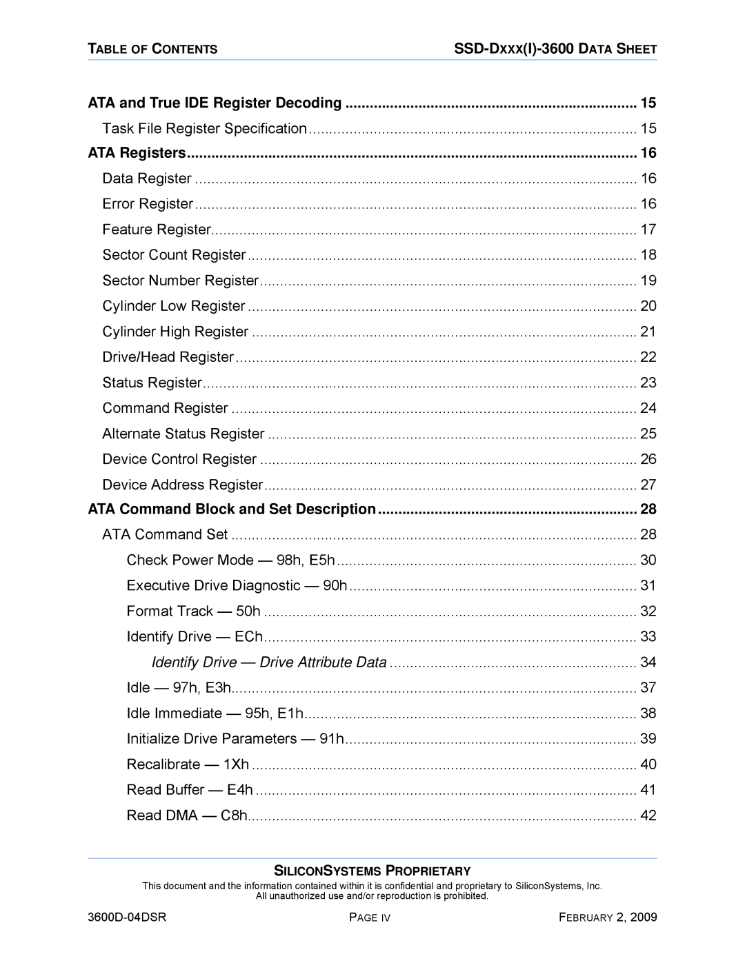 Silicon Image SSD-D16G(I)-3600 manual SSD-DXXXI-3600 Data Sheet 