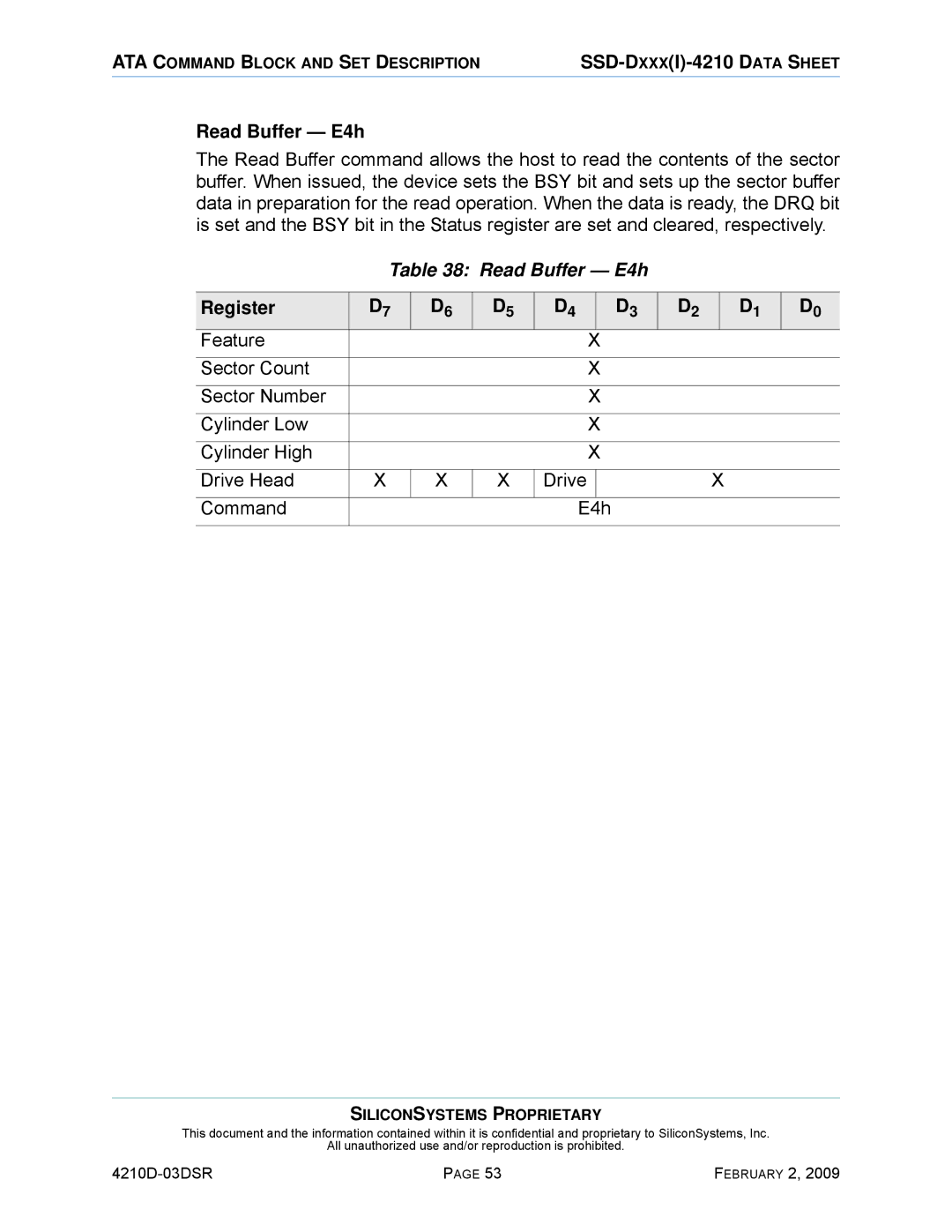 Silicon Image SSD-DXXX(I)-4210 manual Read Buffer E4h 