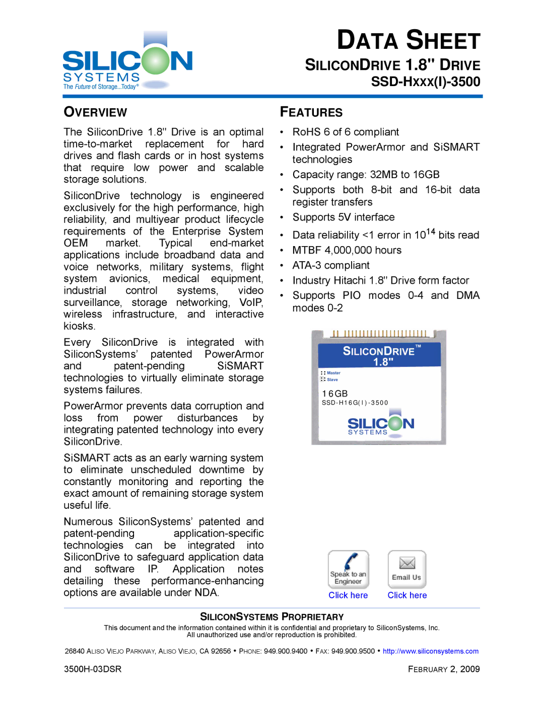 Silicon Image SSD-H16G(I)-3500 manual Overview, Features 