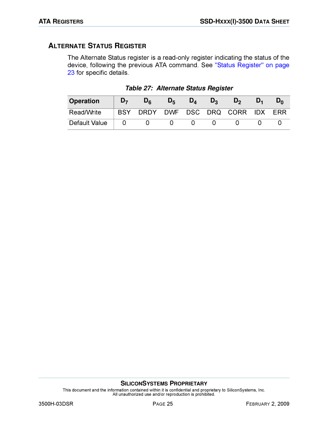 Silicon Image SSD-H16G(I)-3500 manual Alternate Status Register 