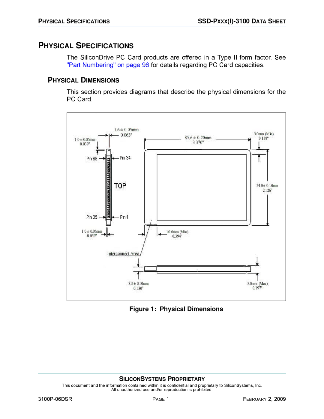 Silicon Image SSD-P16G(I)-3100 manual Physical Specifications, Physical Dimensions 