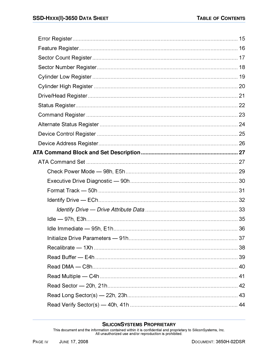 Silicon Image SSDS00-3650H-R manual SSD-HXXXI-3650 Data Sheet 