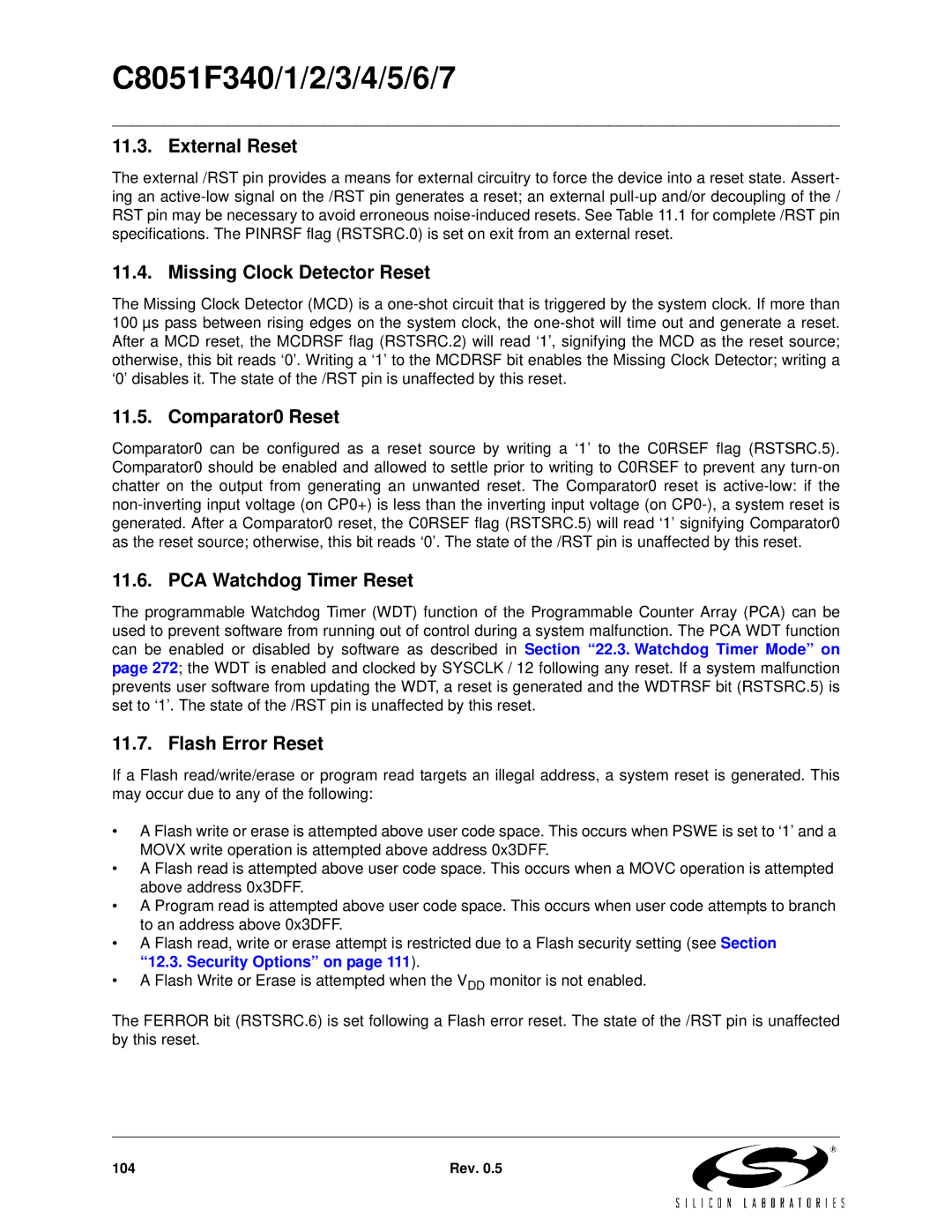 Silicon Laboratories C8051F347 External Reset, Missing Clock Detector Reset, Comparator0 Reset, PCA Watchdog Timer Reset 