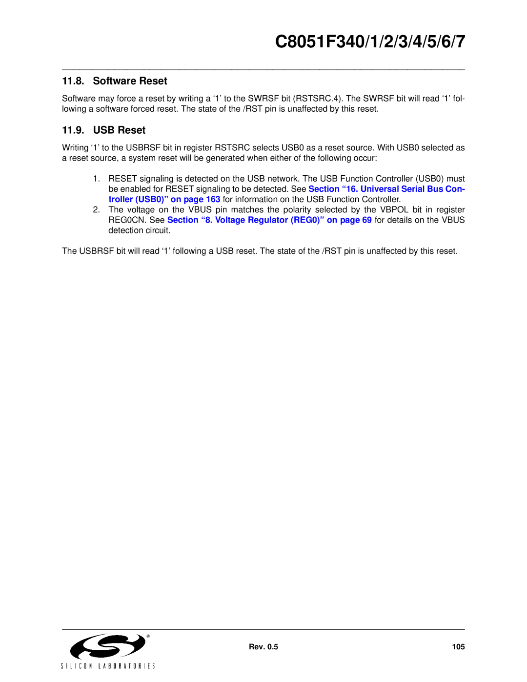 Silicon Laboratories C8051F346, C8051F347, C8051F341, C8051F343, C8051F340, C8051F344, C8051F345 Software Reset, USB Reset 