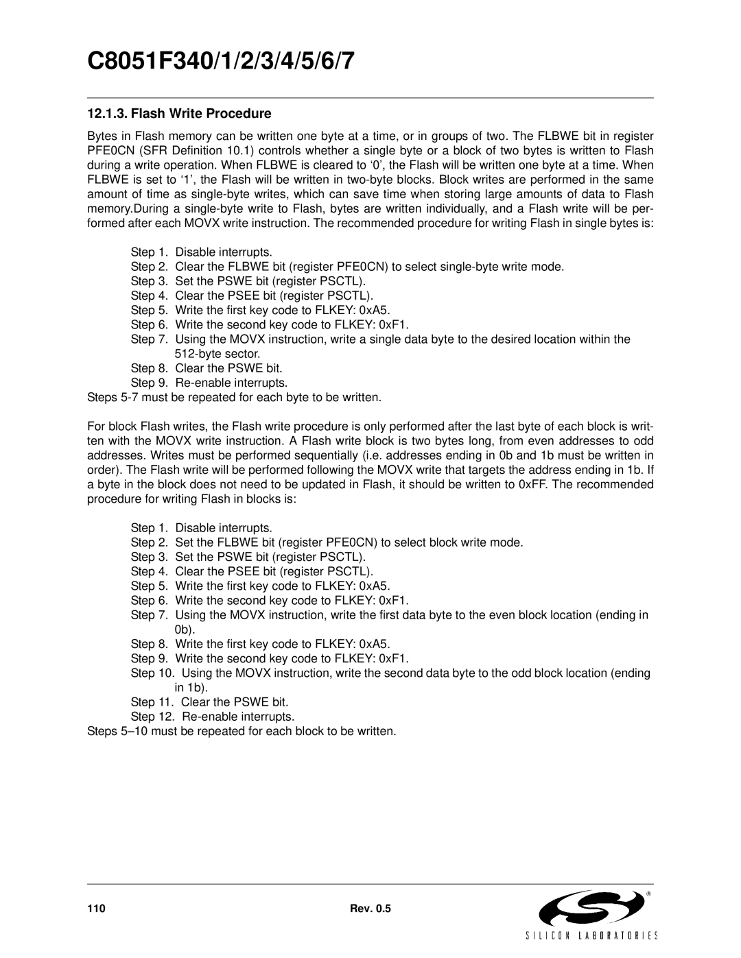 Silicon Laboratories C8051F345, C8051F347, C8051F346, C8051F341, C8051F343, C8051F340, C8051F344 Flash Write Procedure 