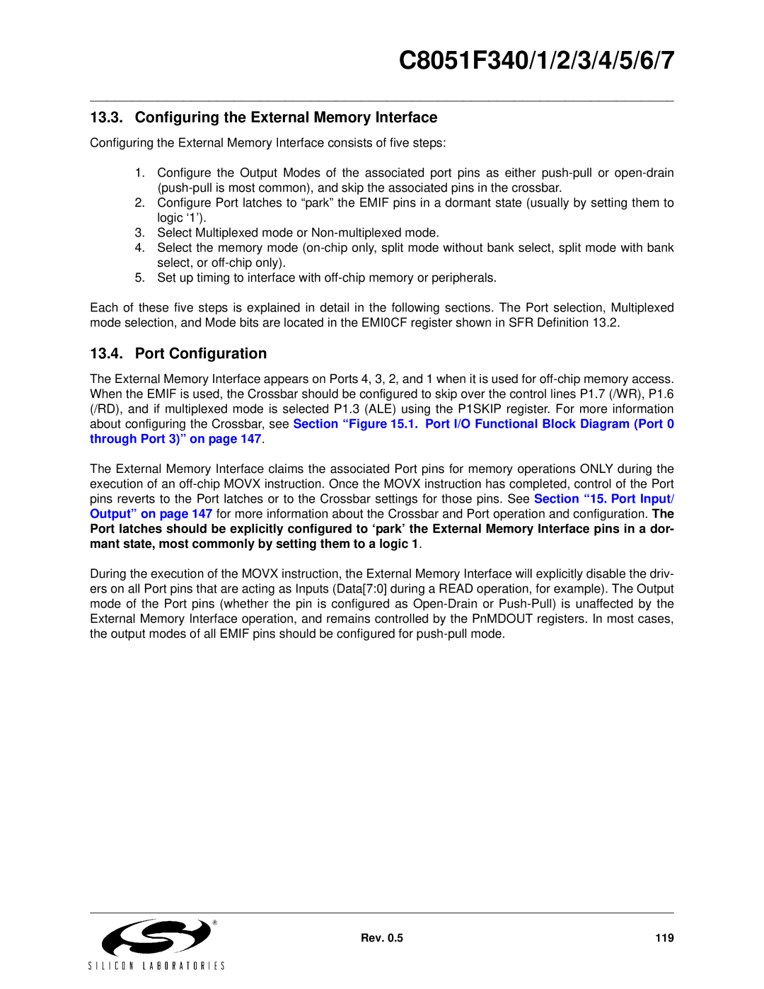 Silicon Laboratories C8051F342, C8051F347, C8051F346 Configuring the External Memory Interface, Port Configuration 