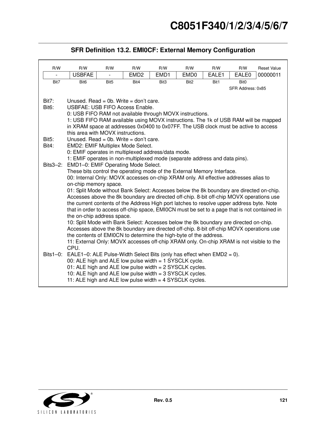 Silicon Laboratories C8051F346, C8051F347, C8051F341, C8051F343 SFR Definition 13.2. EMI0CF External Memory Configuration 