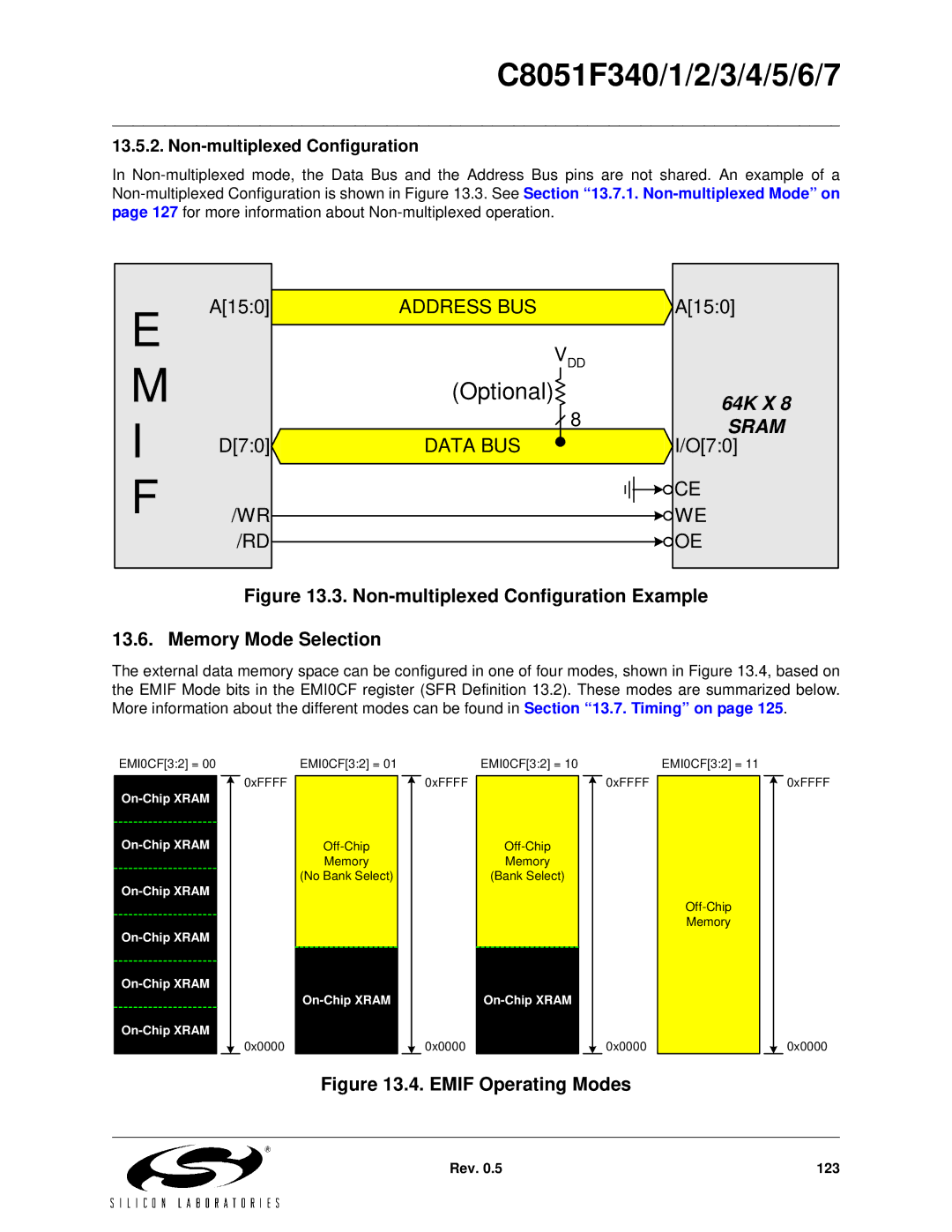 Silicon Laboratories C8051F343, C8051F347, C8051F346, C8051F341 Non-multiplexed Configuration Example Memory Mode Selection 