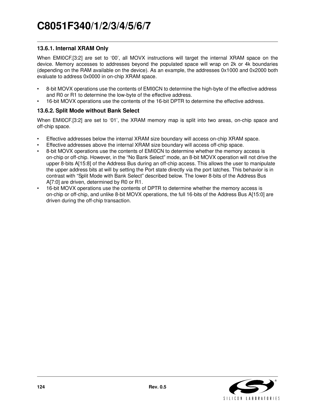 Silicon Laboratories C8051F340, C8051F347, C8051F346, C8051F341, C8051F343 Internal Xram Only, Split Mode without Bank Select 