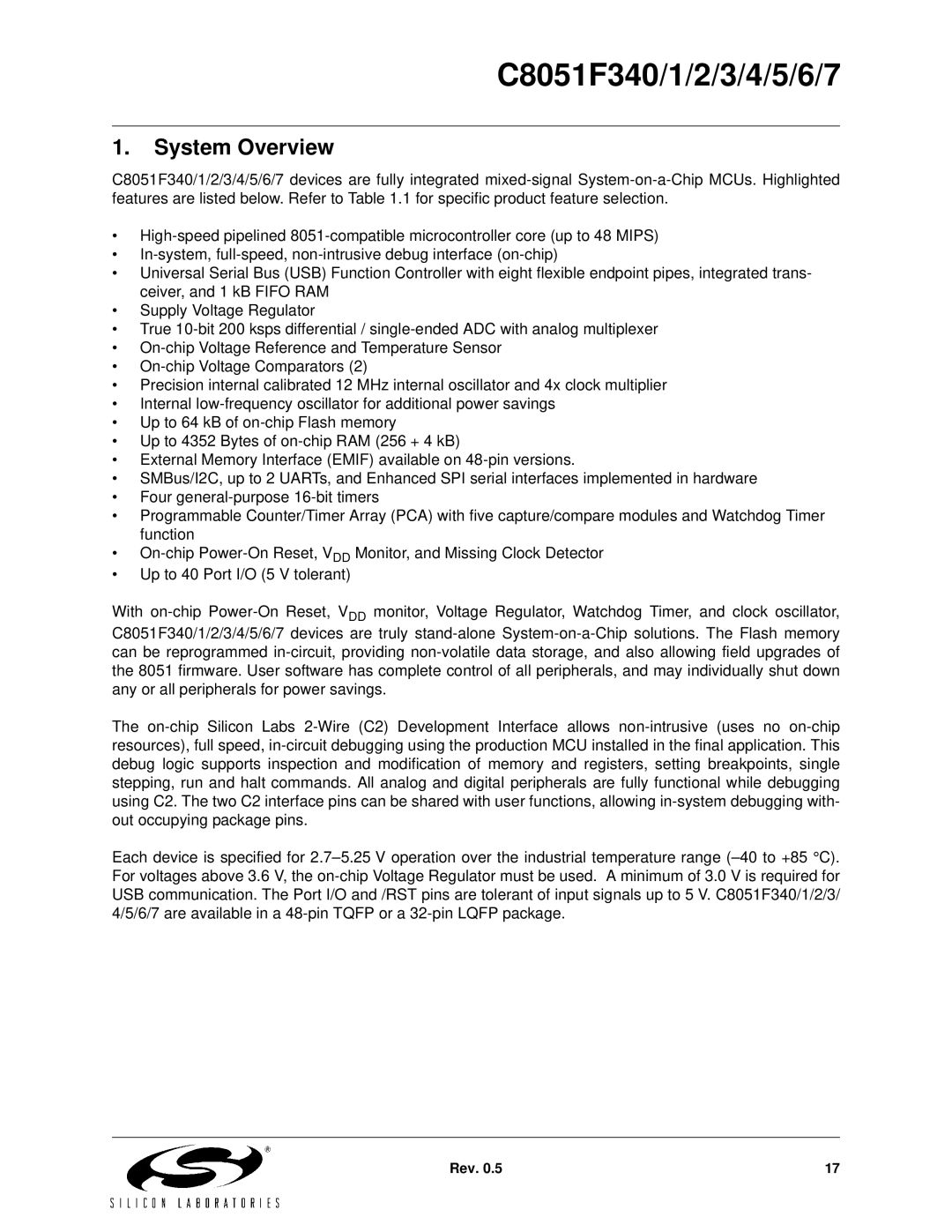 Silicon Laboratories C8051F346, C8051F347, C8051F341, C8051F343, C8051F340, C8051F344, C8051F345, C8051F342 System Overview 